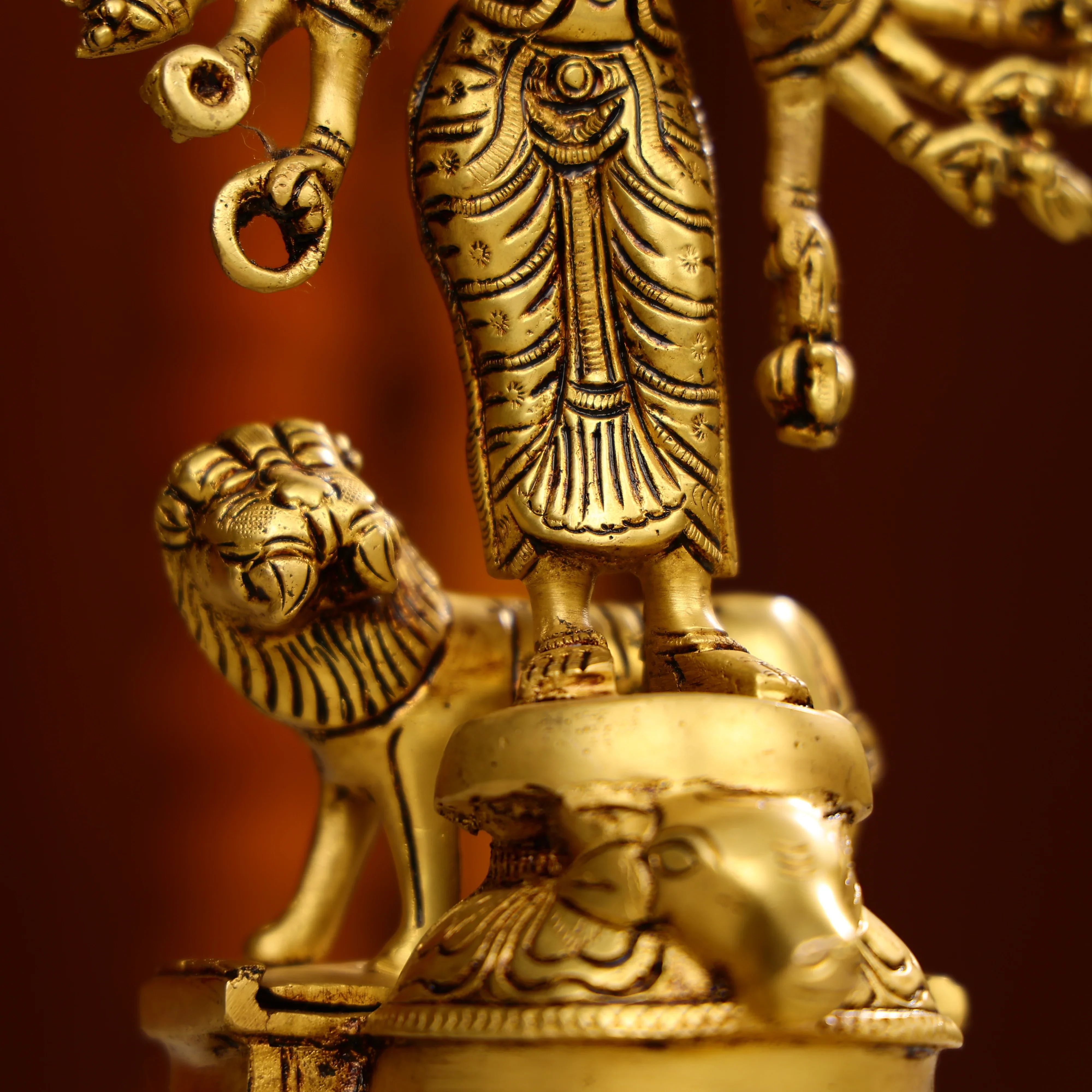 10" Super Fine Brass Vishnu Durga Mahisasur Mardini Durga Idol - Image 5