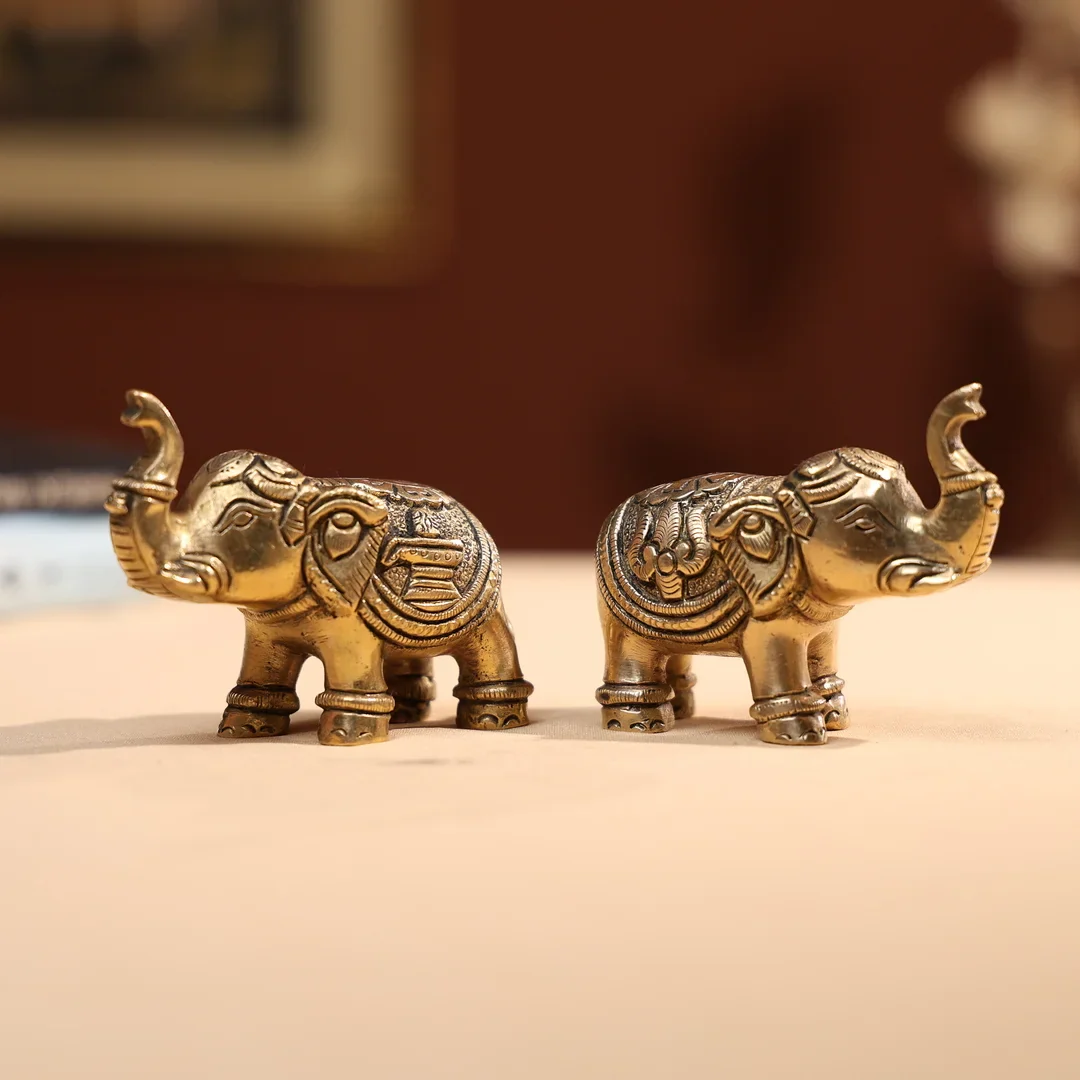 Brass Welcoming Elephant Pair - Image 4