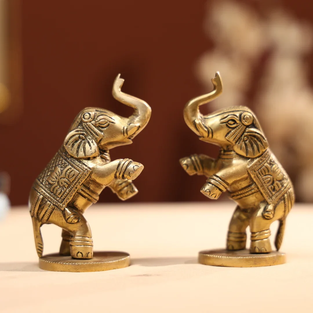 Brass Welcoming Elephant Pair With Base