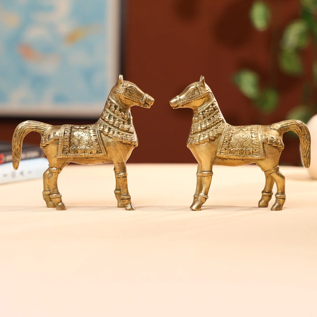 5' Brass White Antique Horse