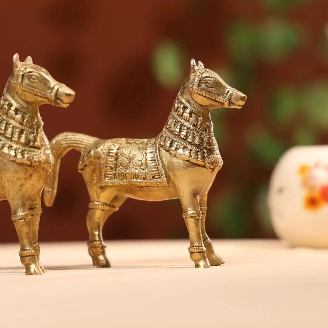 5' Brass White Antique Horse - Image 2