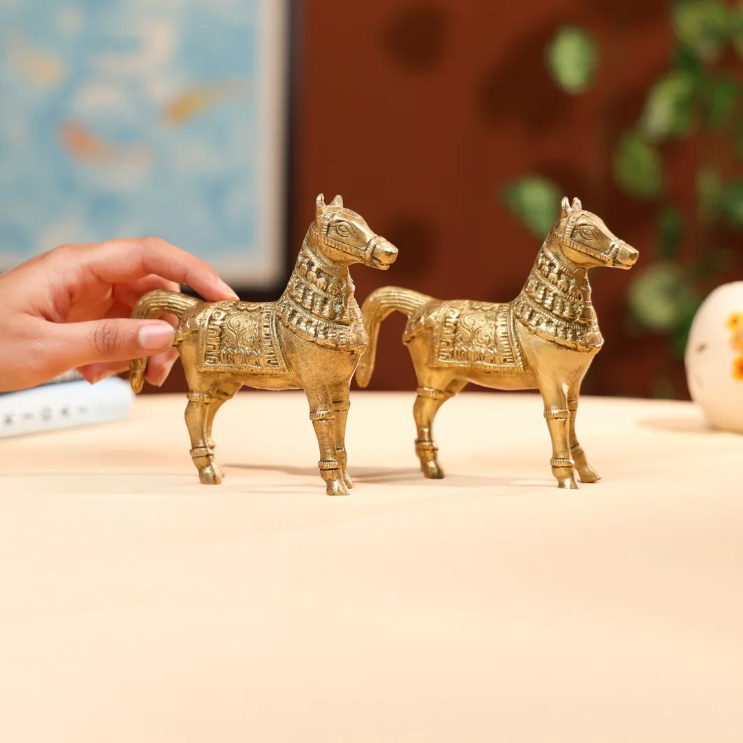 5' Brass White Antique Horse - Image 3