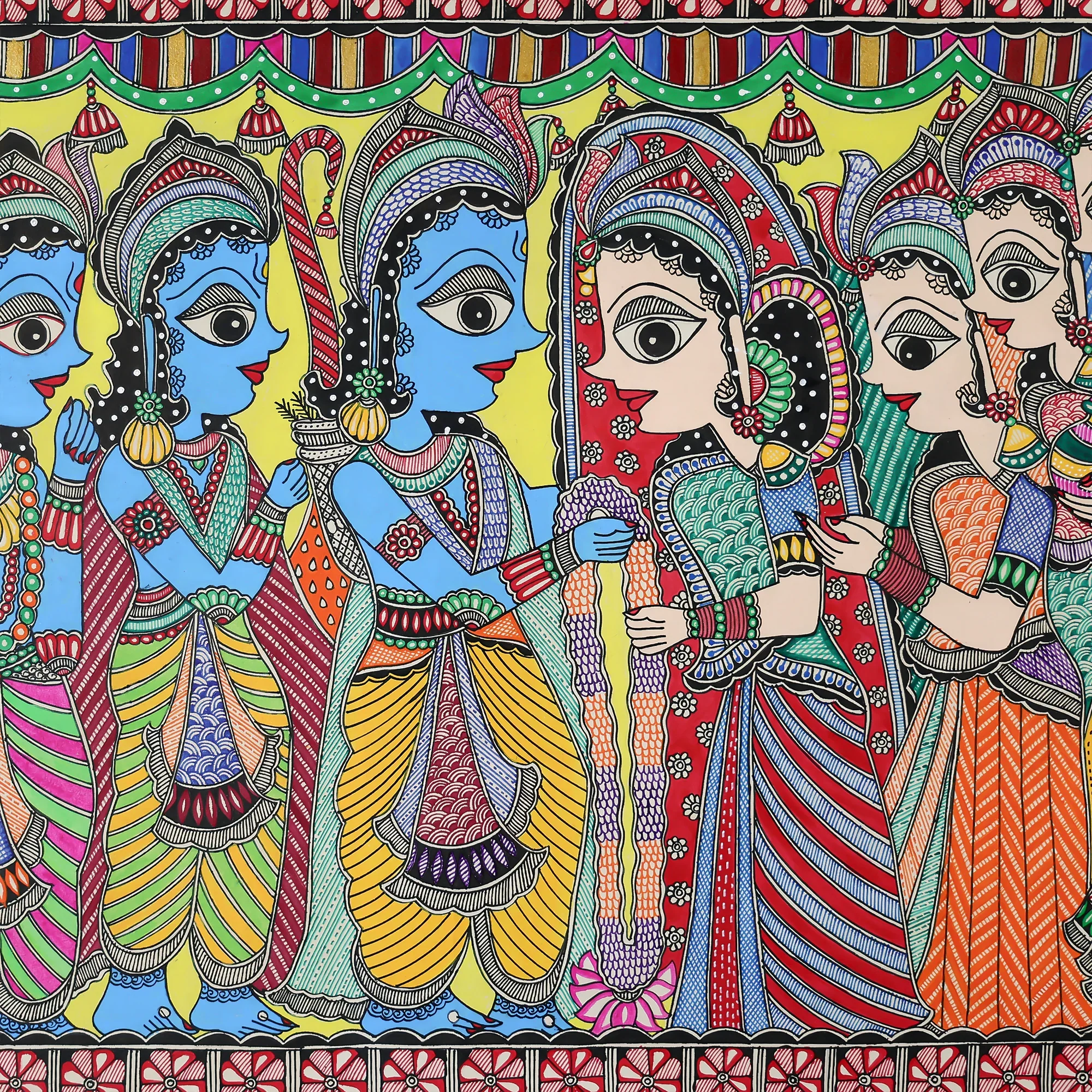 Glass Framed Madhubani Art - Mata Sita Swayamvar Scene - Image 3