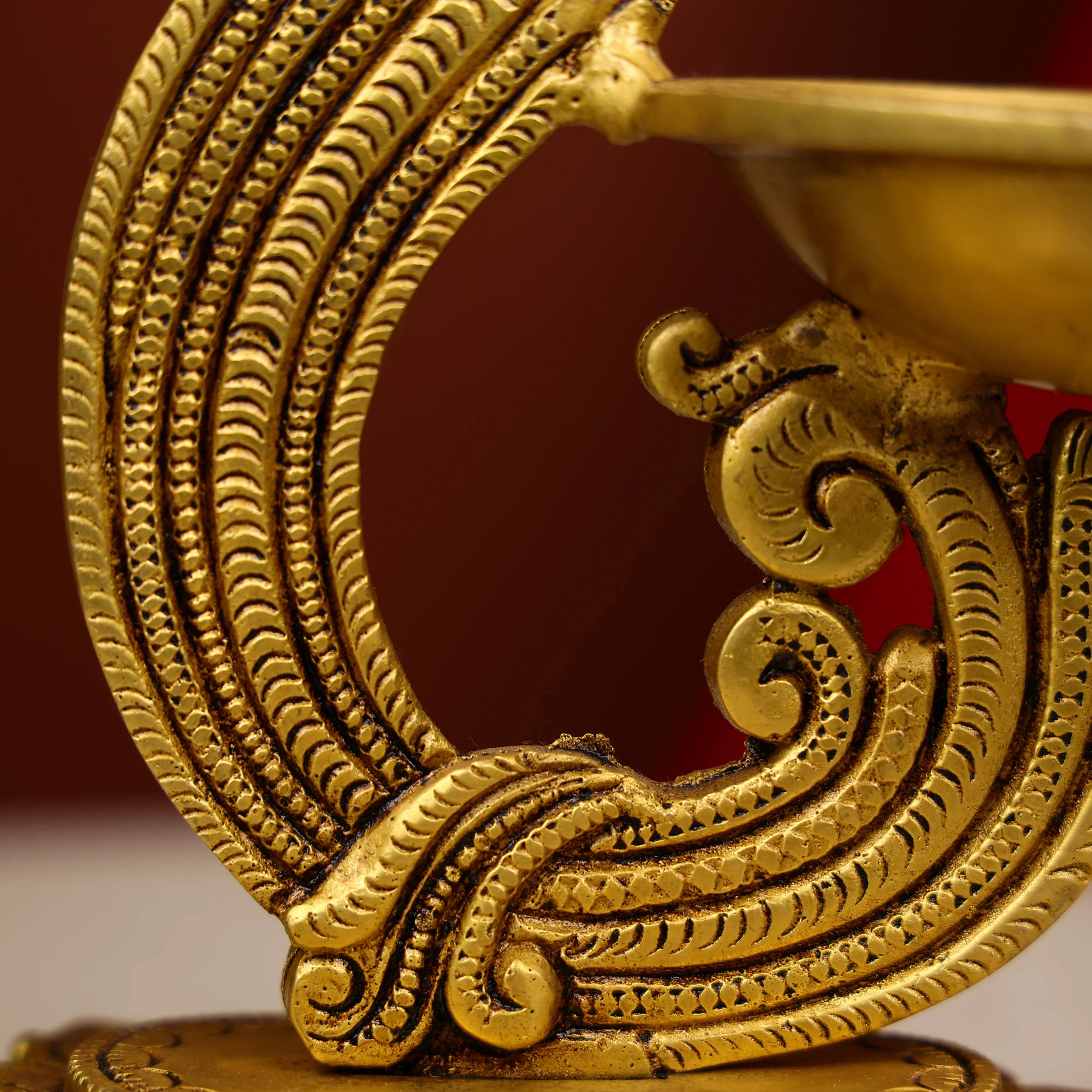 12" Brass Peacock Design Brass Diya With Bell - Image 5