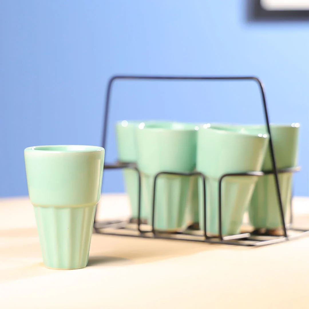 Ceramics 6 Tea Cups Set with Vintage Stand - Image 5
