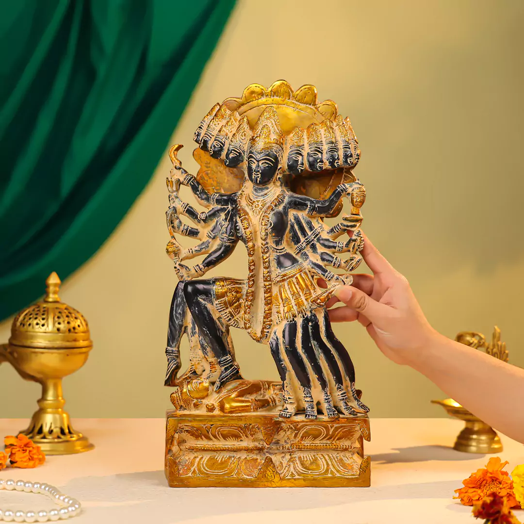 15" Coloured Brass Goddess Kali Idol Antique Finish - Image 3