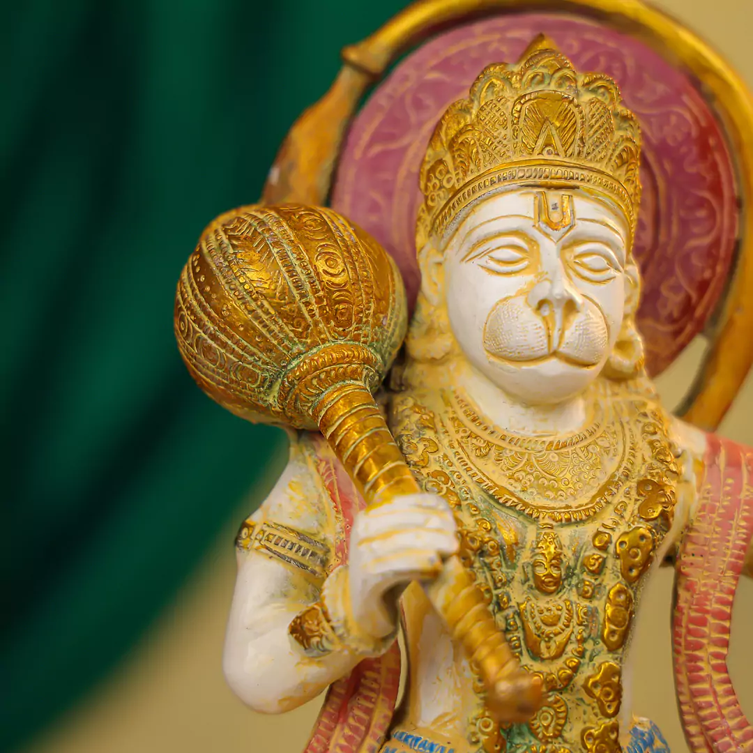 15" Coloured Brass Hanuman Idol Carrying Sanjeevani Mountain in Standing Pose - Image 4