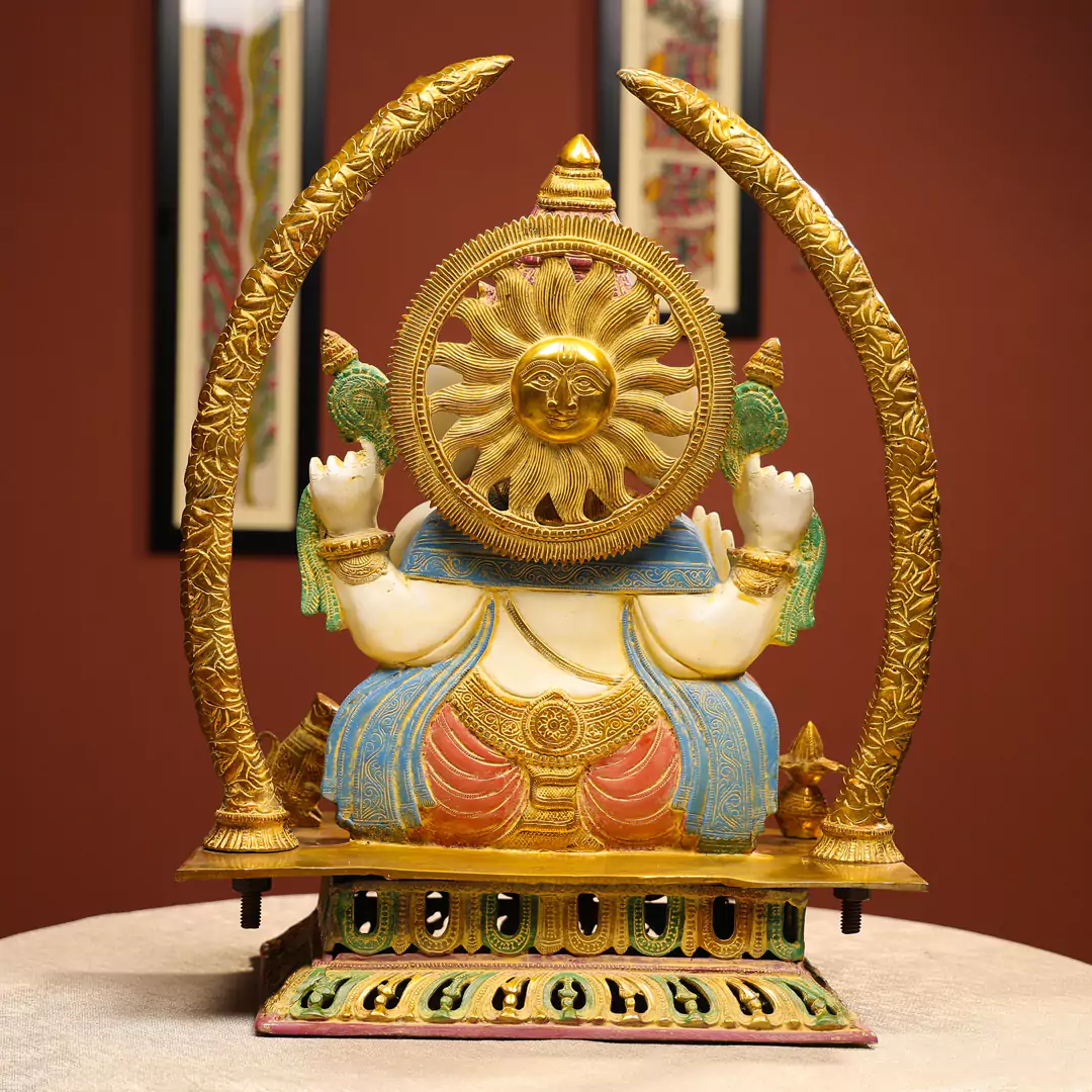 22" Coloured Brass Idol Of Four-Handed Ganpati - Image 3