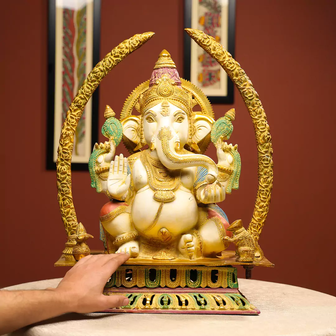 22" Coloured Brass Idol Of Four-Handed Ganpati - Image 4