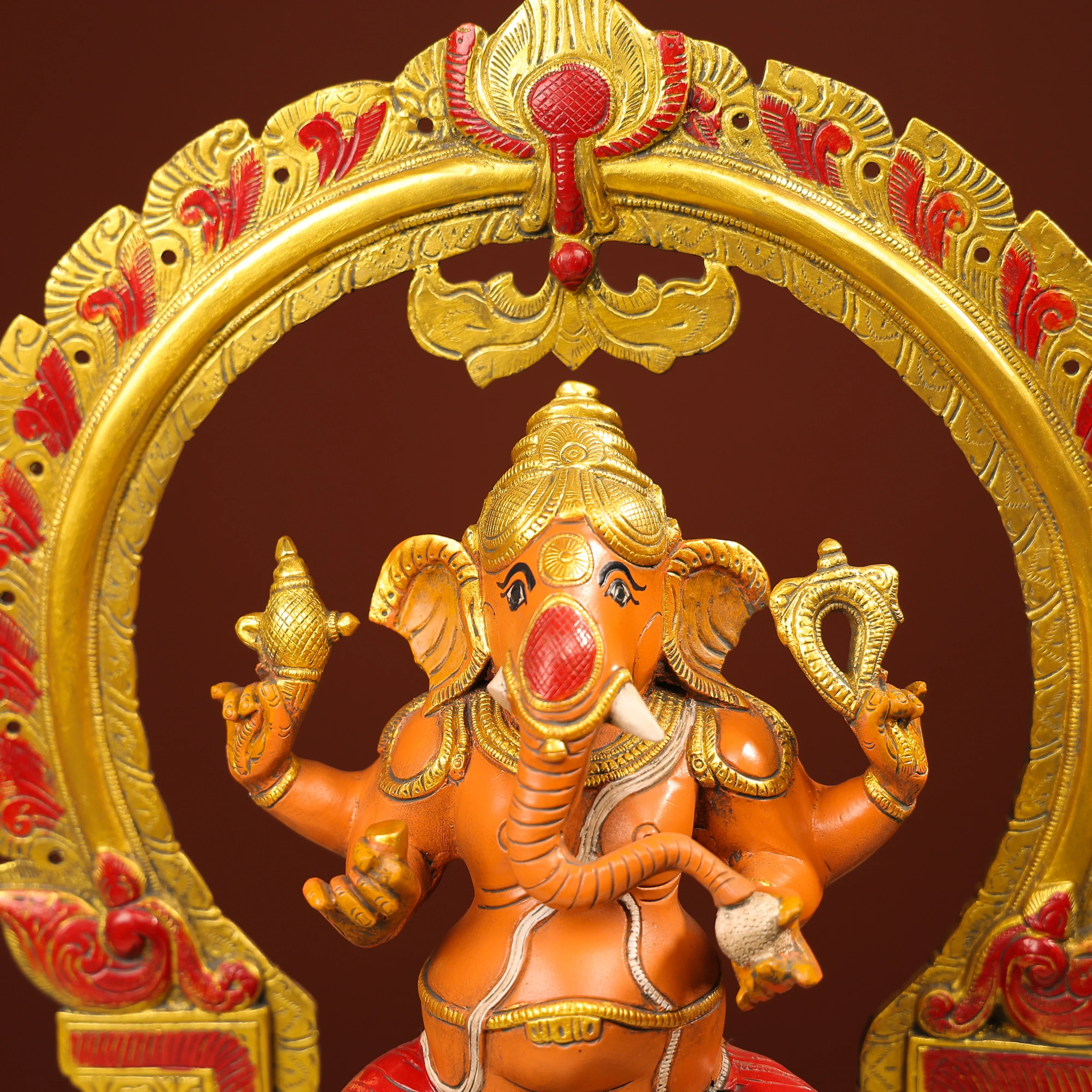 Coloured Brass Idol Of Lord Ganesh On Lotus - Image 7