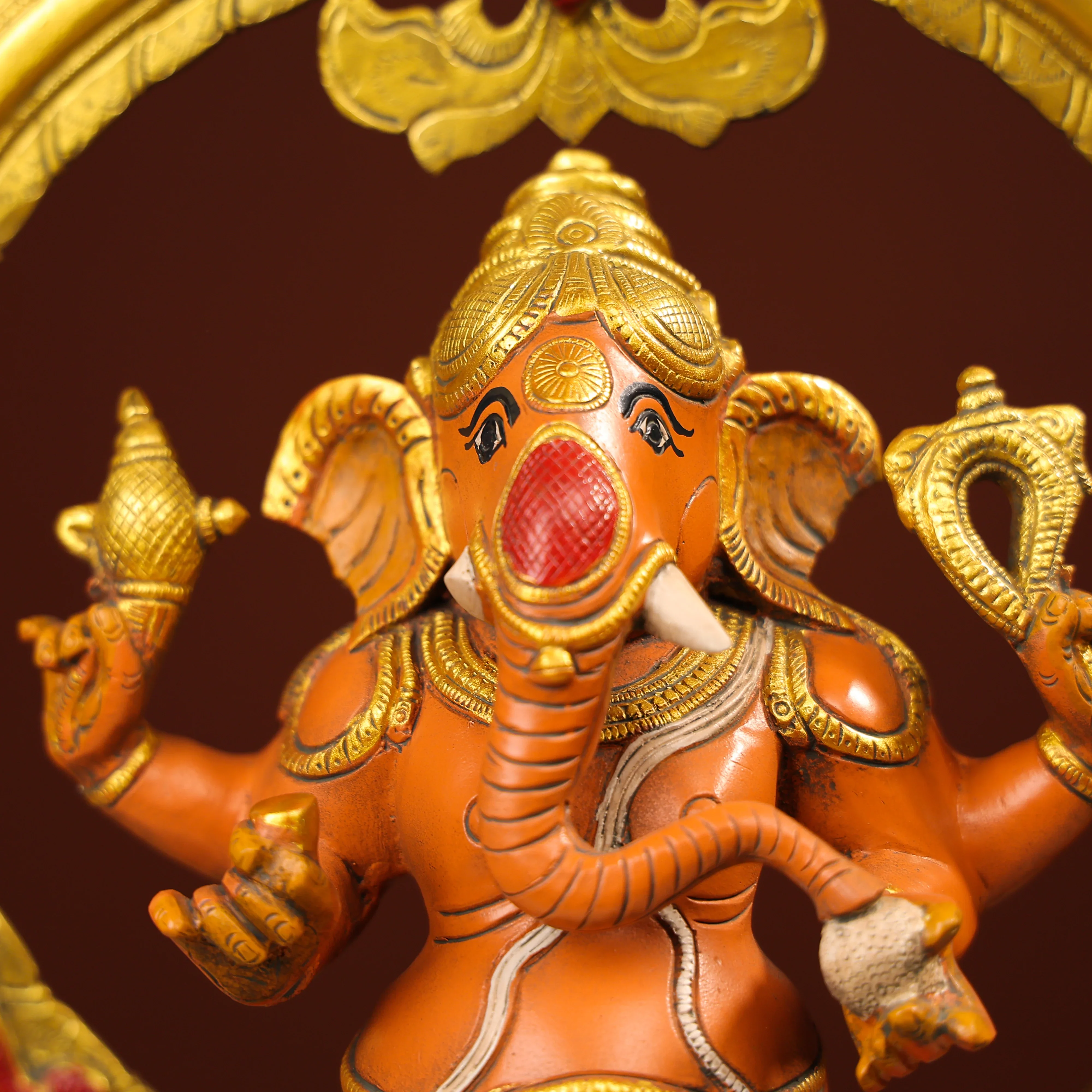Coloured Brass Idol Of Lord Ganesh On Lotus - Image 9