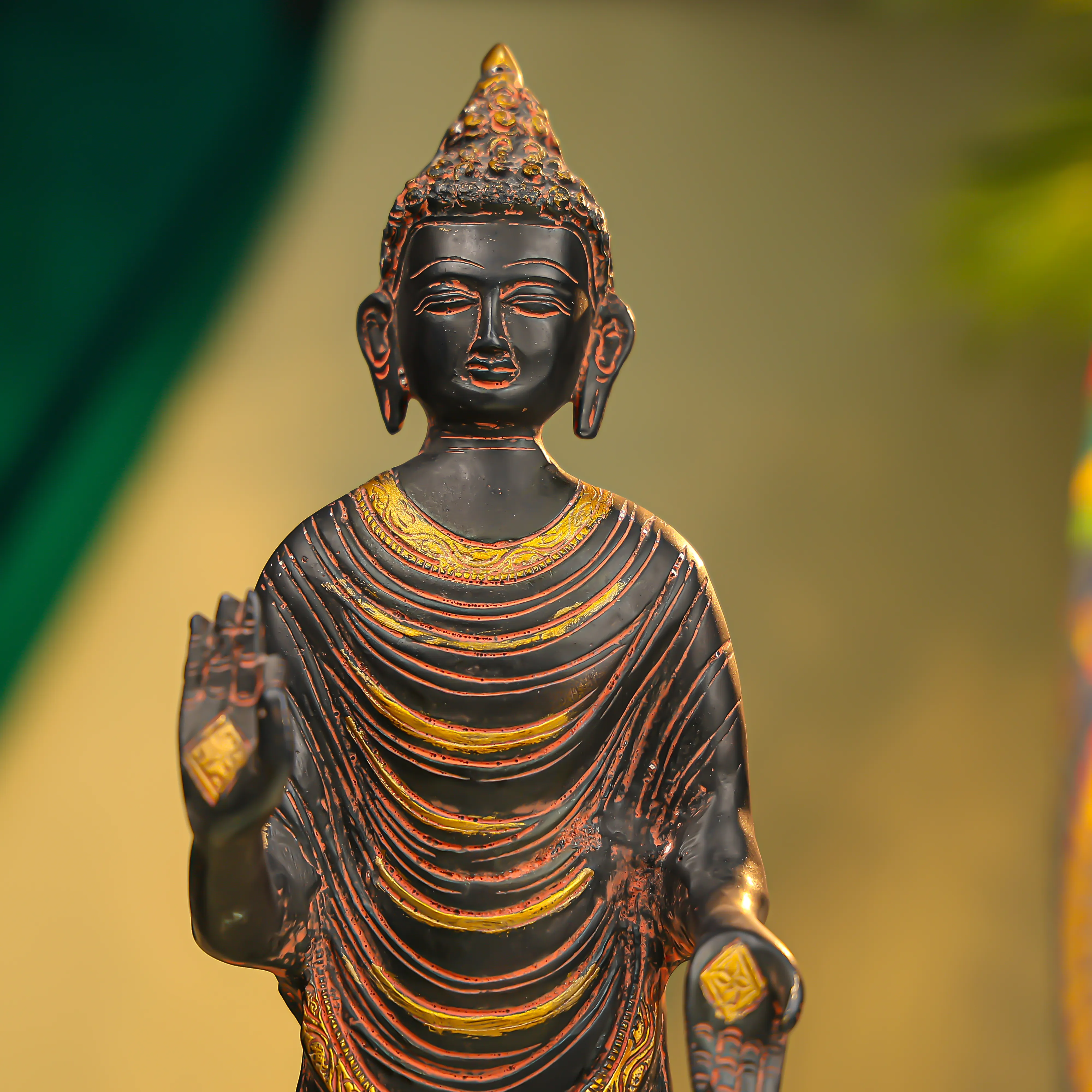 16" Coloured Brass Lord Buddha Standing - Image 5