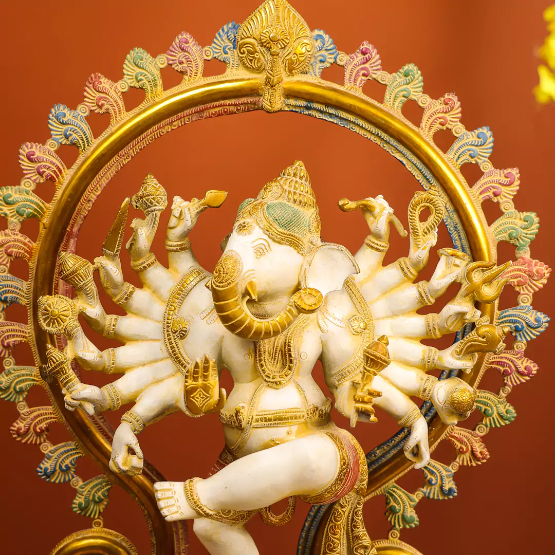 Coloured Brass Lord Ganesh Nataraja - Image 4