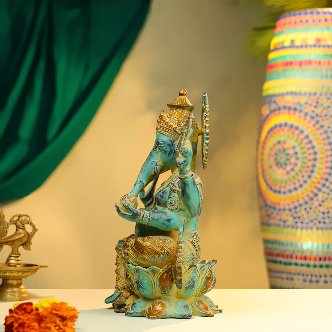 13" Coloured Brass Lord Ganesha Idol Antique Finish - Image 3