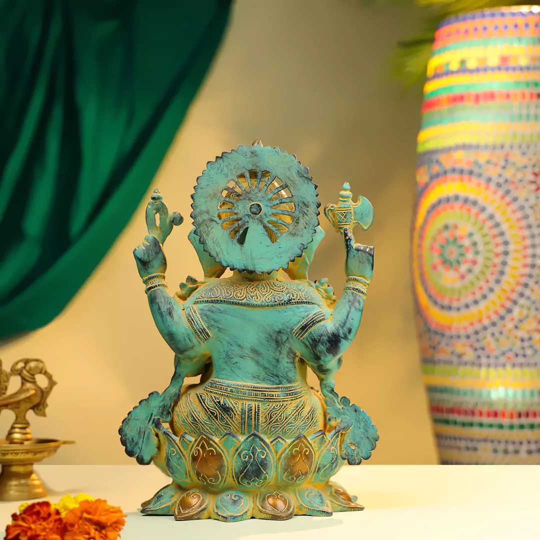 13" Coloured Brass Lord Ganesha Idol Antique Finish - Image 4