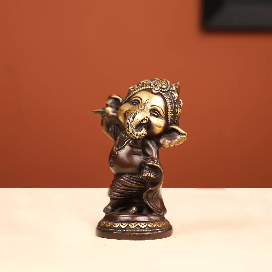 6" Coloured Brass Lord Ganesha Musician Set of Four - Image 5
