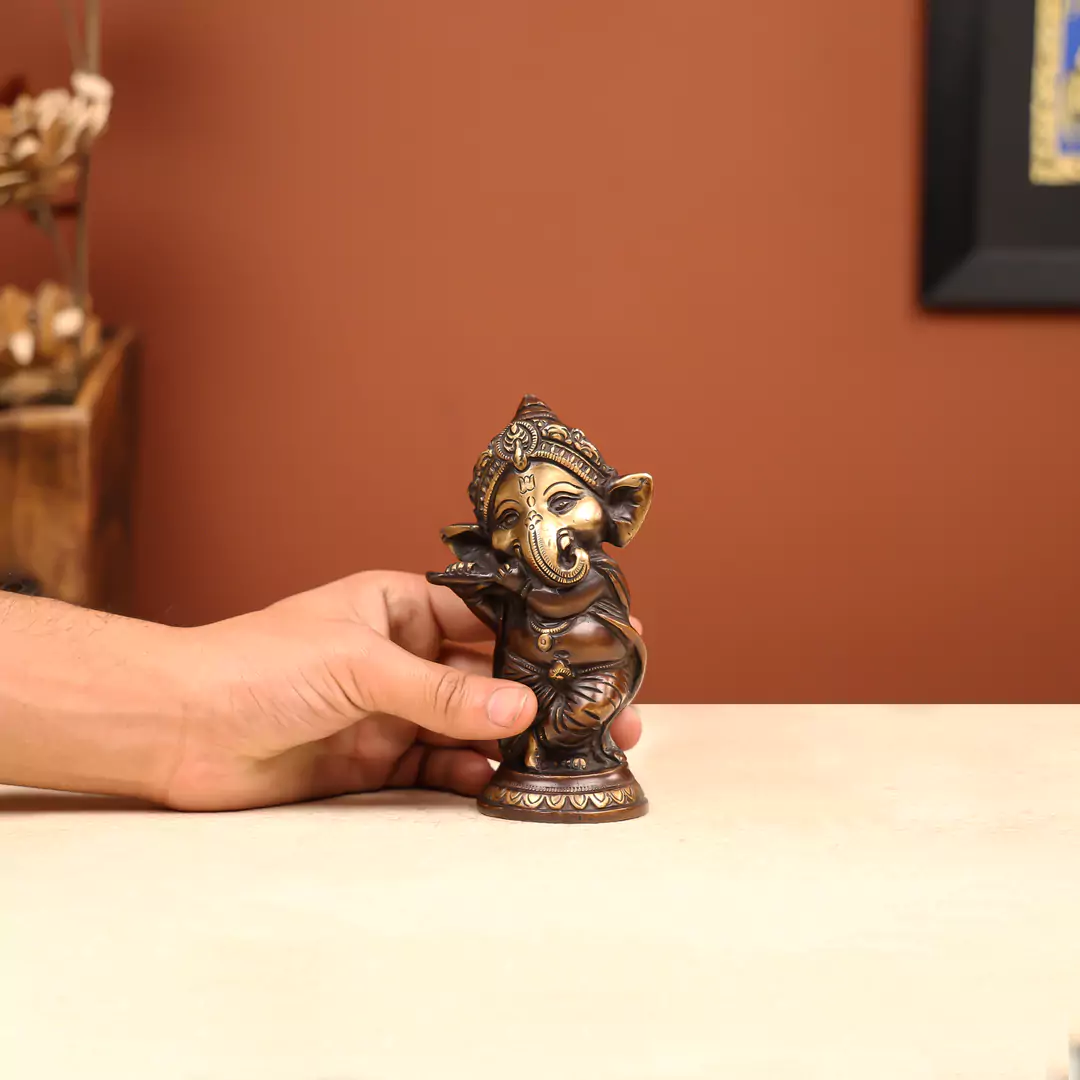 6" Coloured Brass Lord Ganesha Musician Set of Four - Image 6