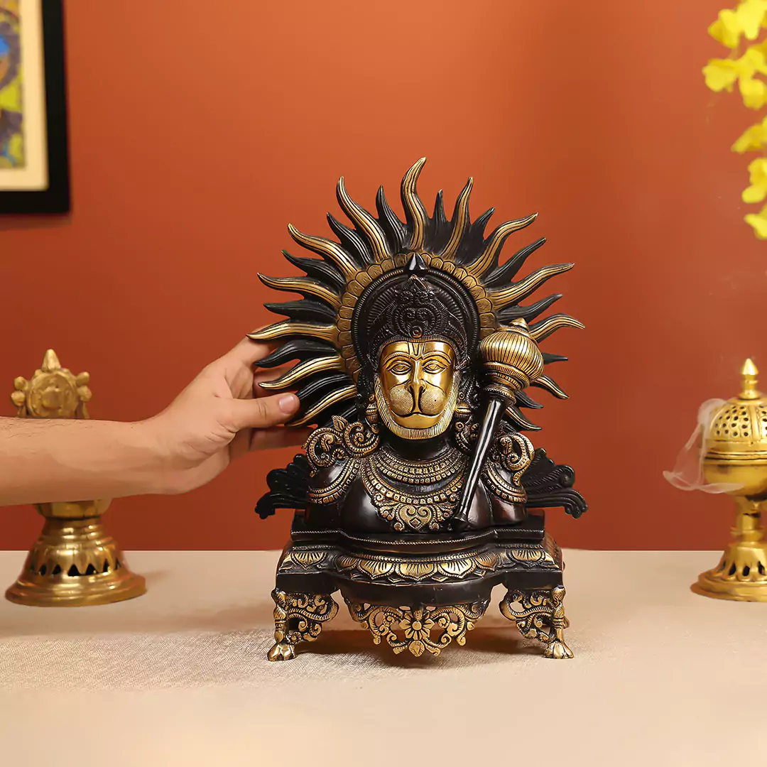 14.5" Coloured Brass Lord Hanuman Bust Idol Antique Finish - Image 3