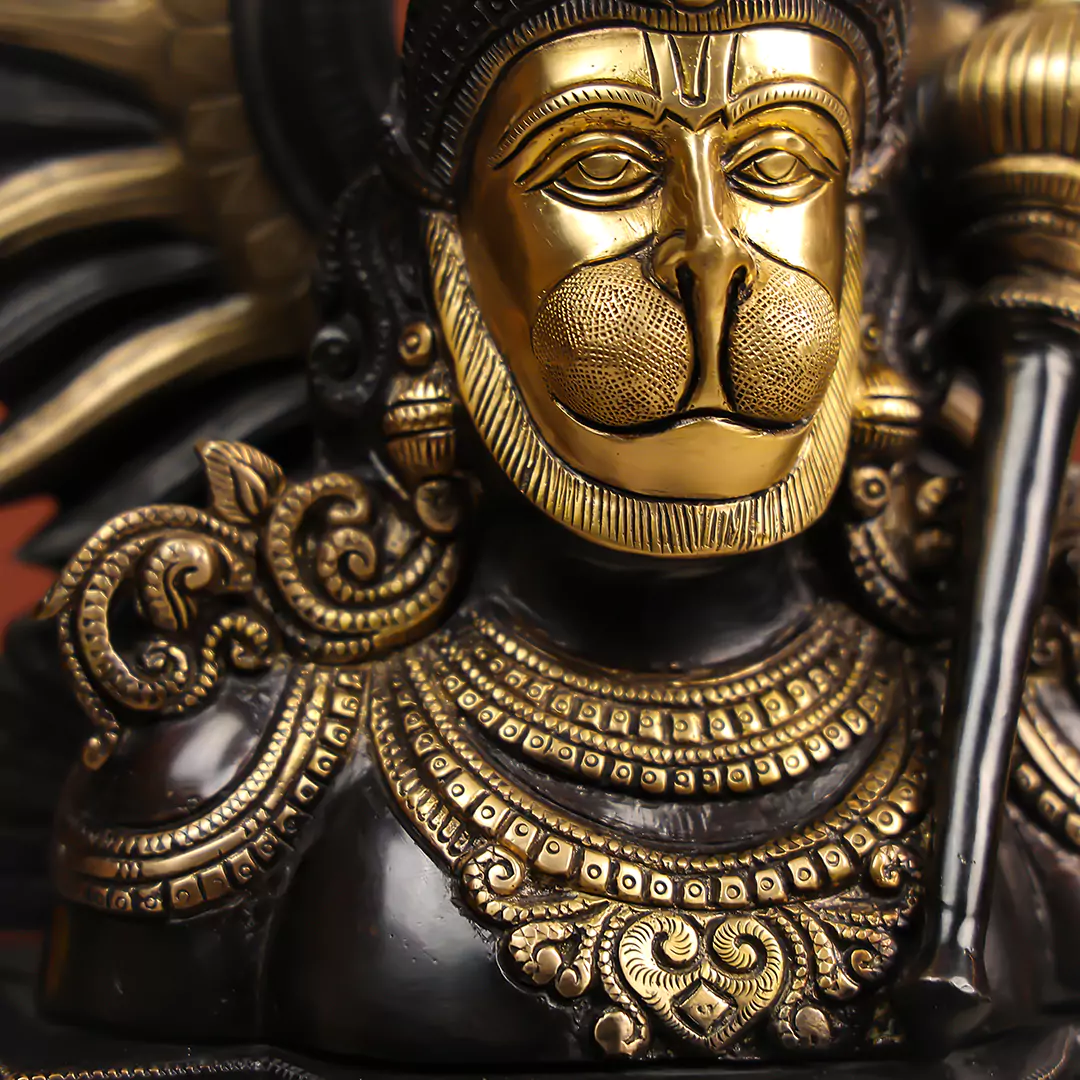 14.5" Coloured Brass Lord Hanuman Bust Idol Antique Finish - Image 5