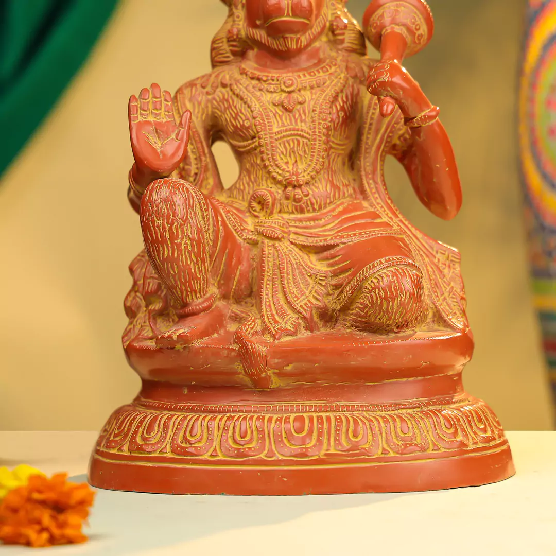 16" Coloured Brass Lord Hanuman Idol Seated On Oval Base - Image 4