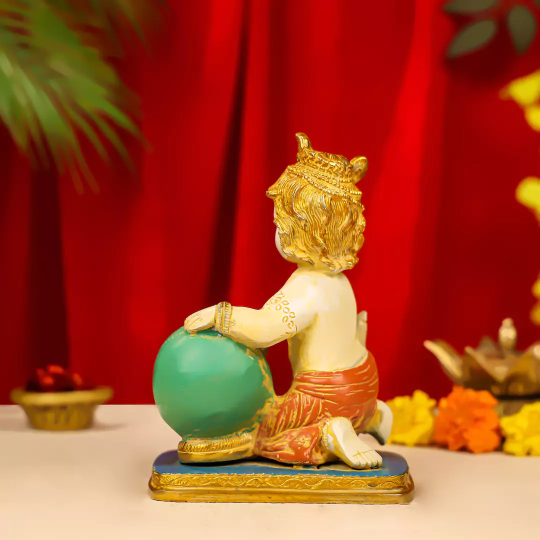 7.5" Coloured Brass Lord Krishna Makhan Chor Idol - Image 4
