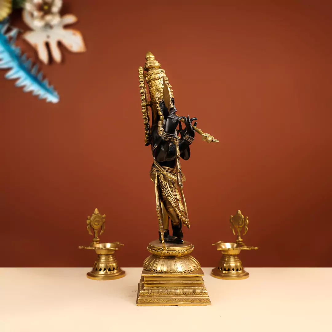 24" Coloured Brass Lord Krishna Murlidhar Idol Standing With Crown - Image 4