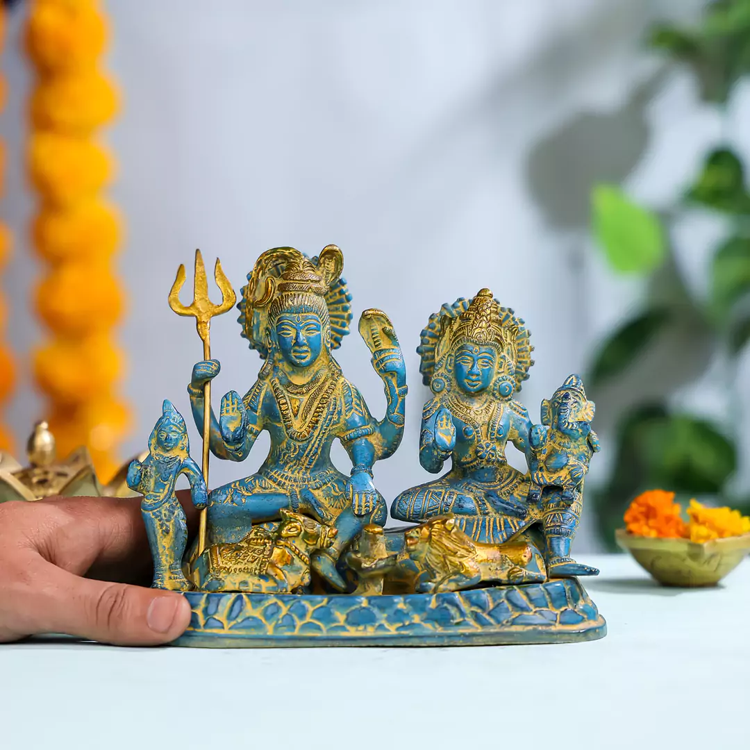 6" Coloured Brass Lord Shiva Family - Image 3