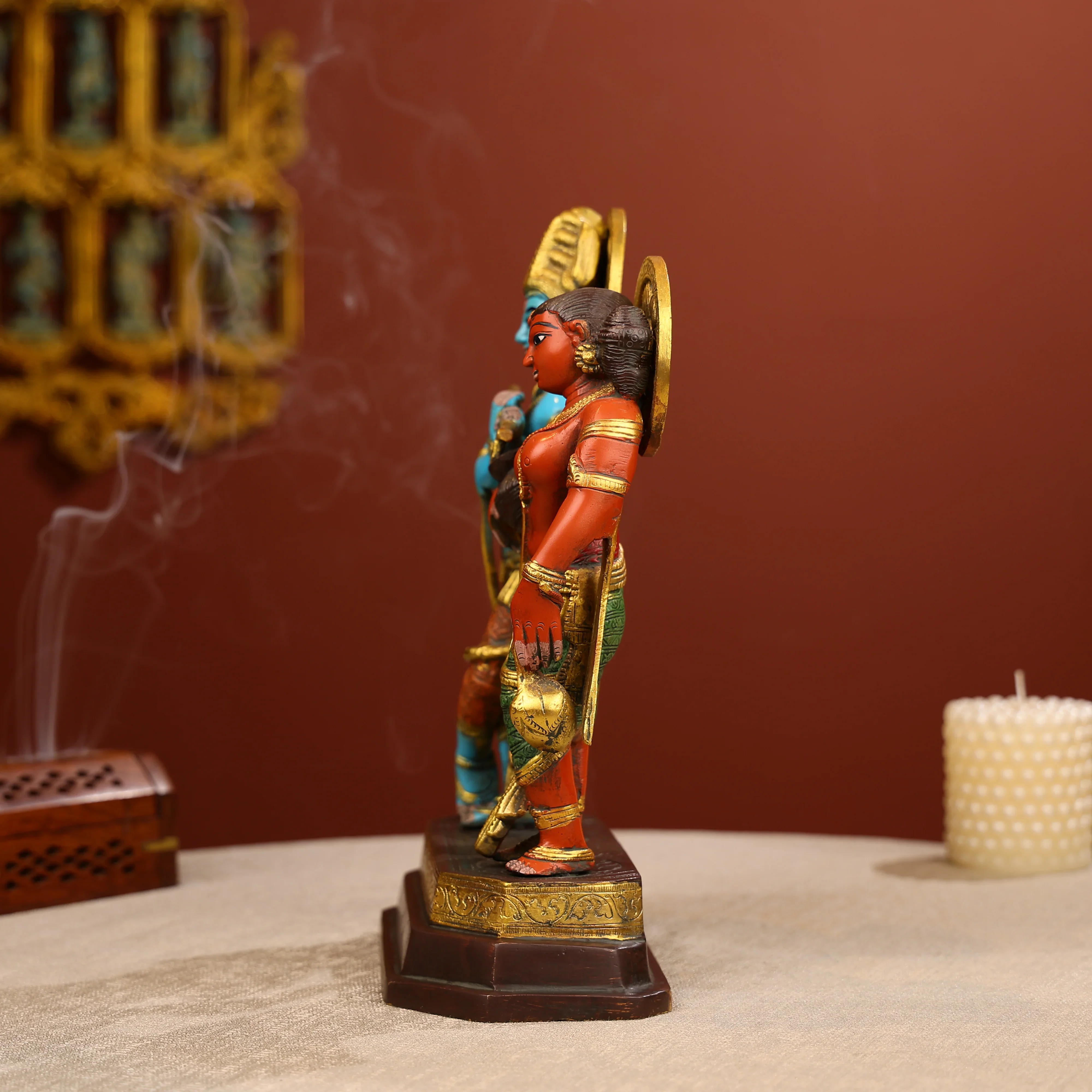 12" Coloured Brass Lord Radha And Krishna Statue - Image 3