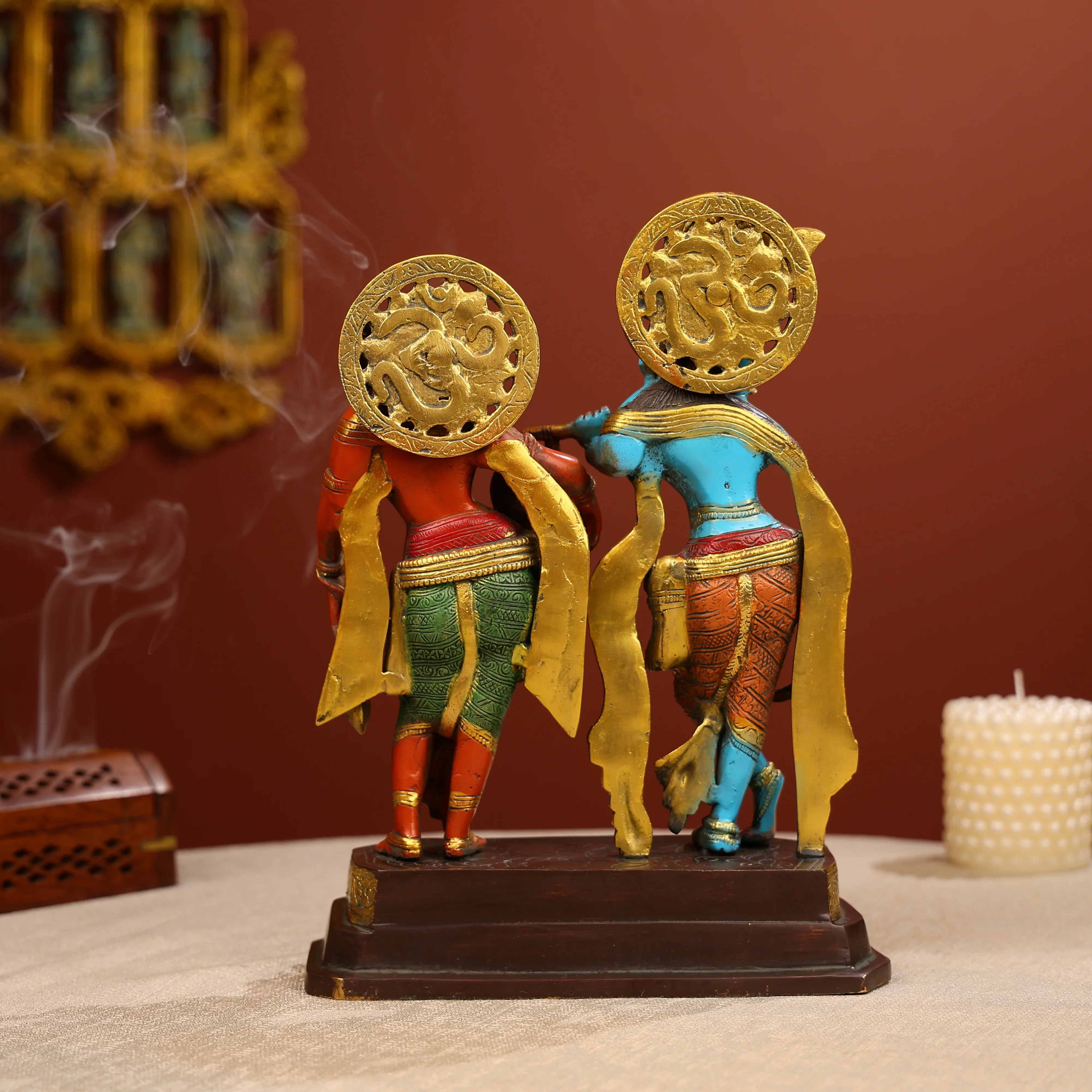 12" Coloured Brass Lord Radha And Krishna Statue - Image 4