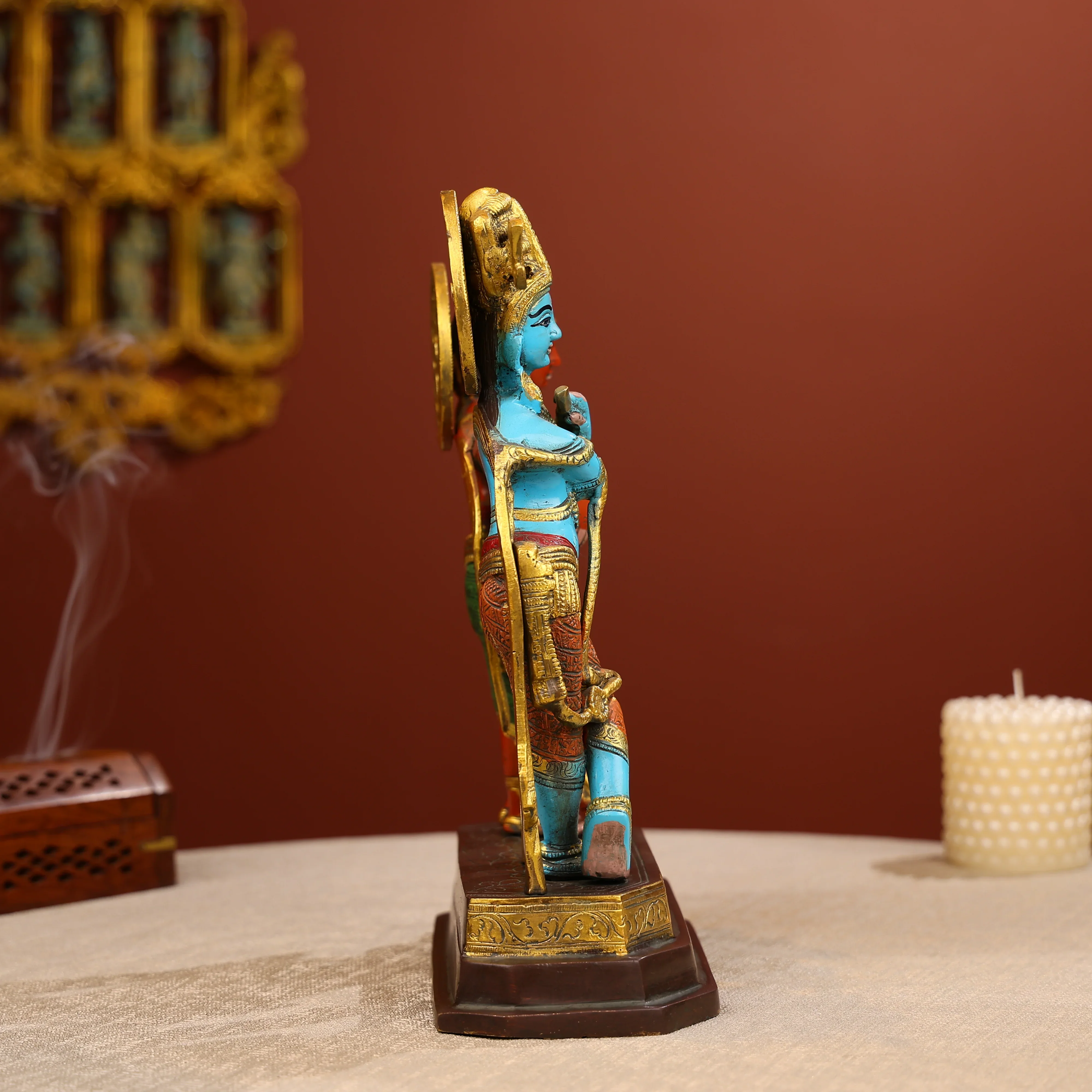 12" Coloured Brass Lord Radha And Krishna Statue - Image 5