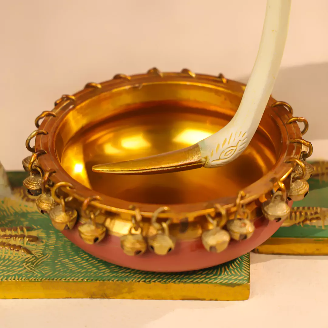 16" Coloured Brass Swan Urli Set Of Two - Image 5