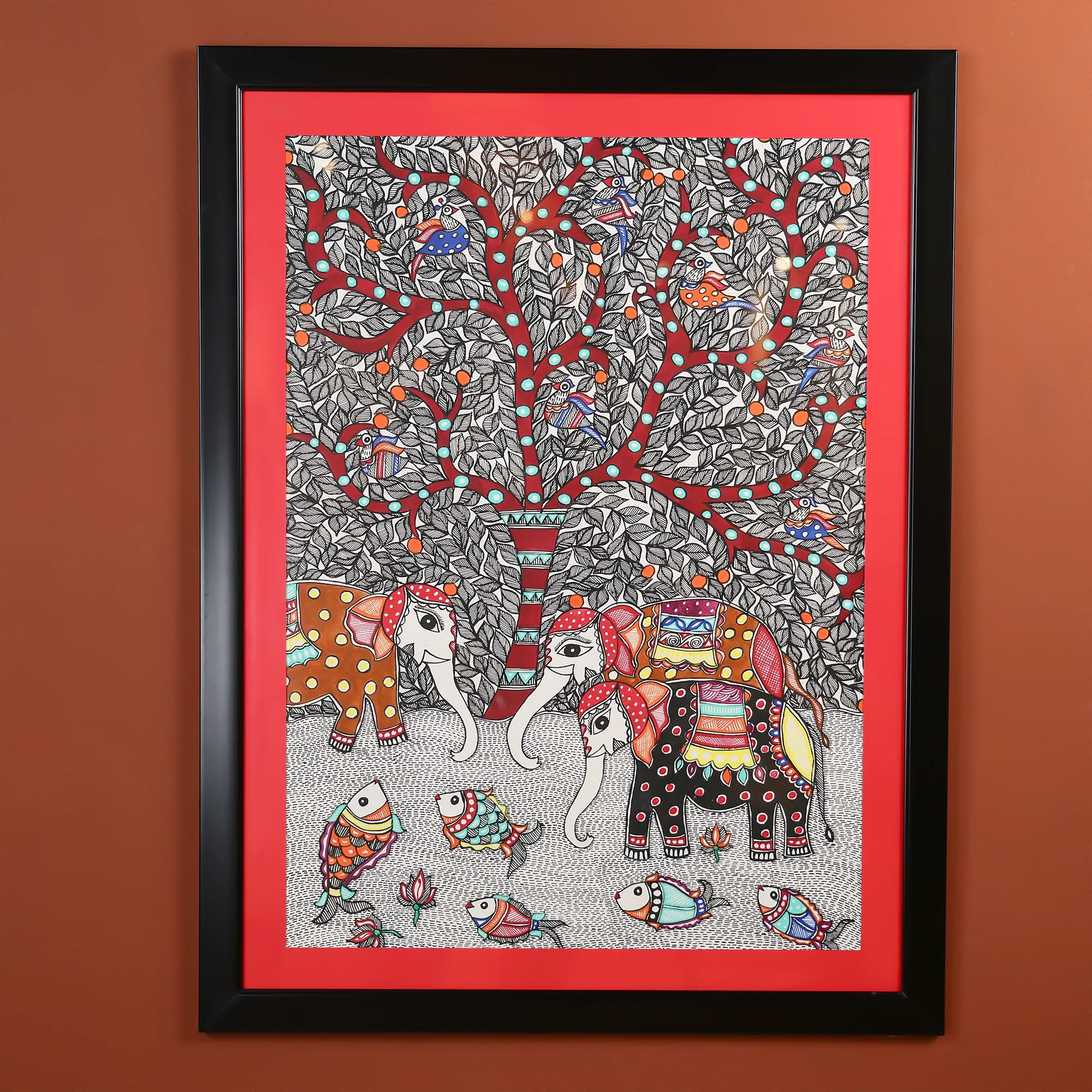 Colourful Painting Of Elephants, Birds, Trees, And Fish - Image 3