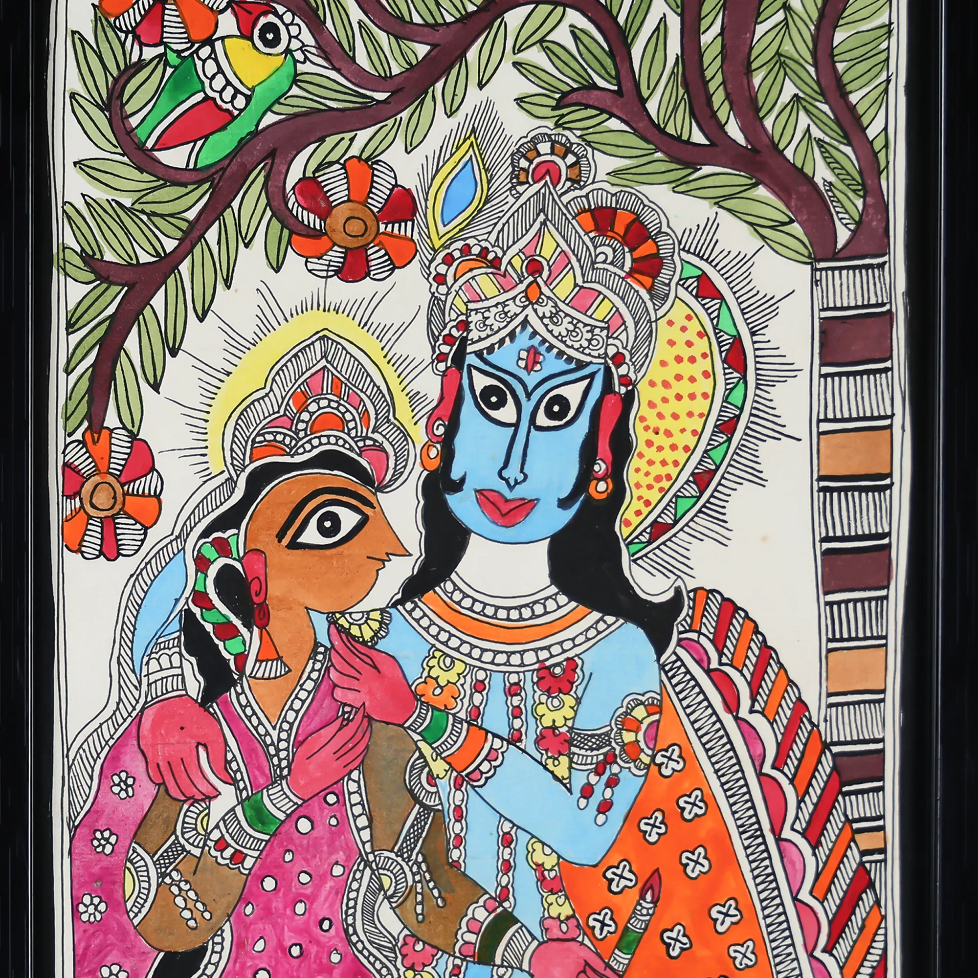 Colourful Radha Krishna Hand-Painted Wall Art With Nature - Image 2