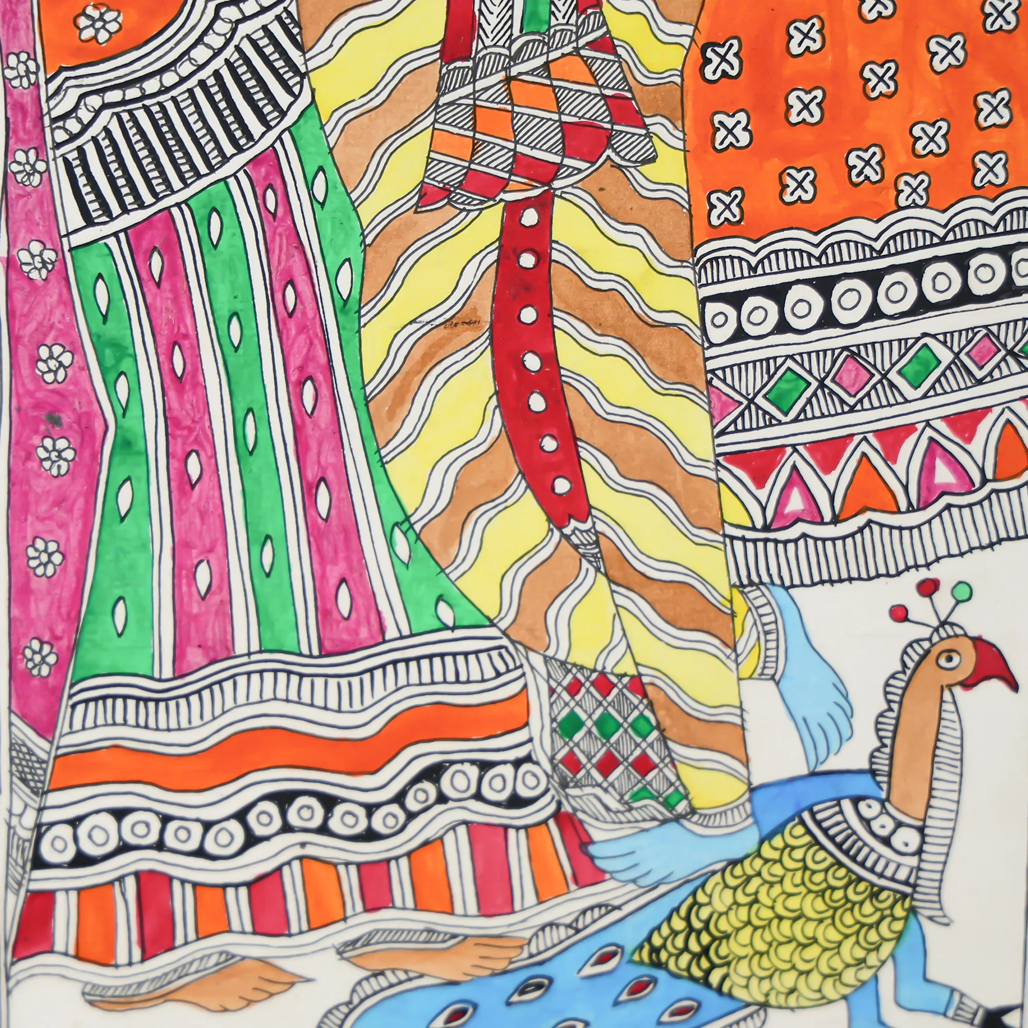 Colourful Radha Krishna Hand-Painted Wall Art With Nature - Image 3