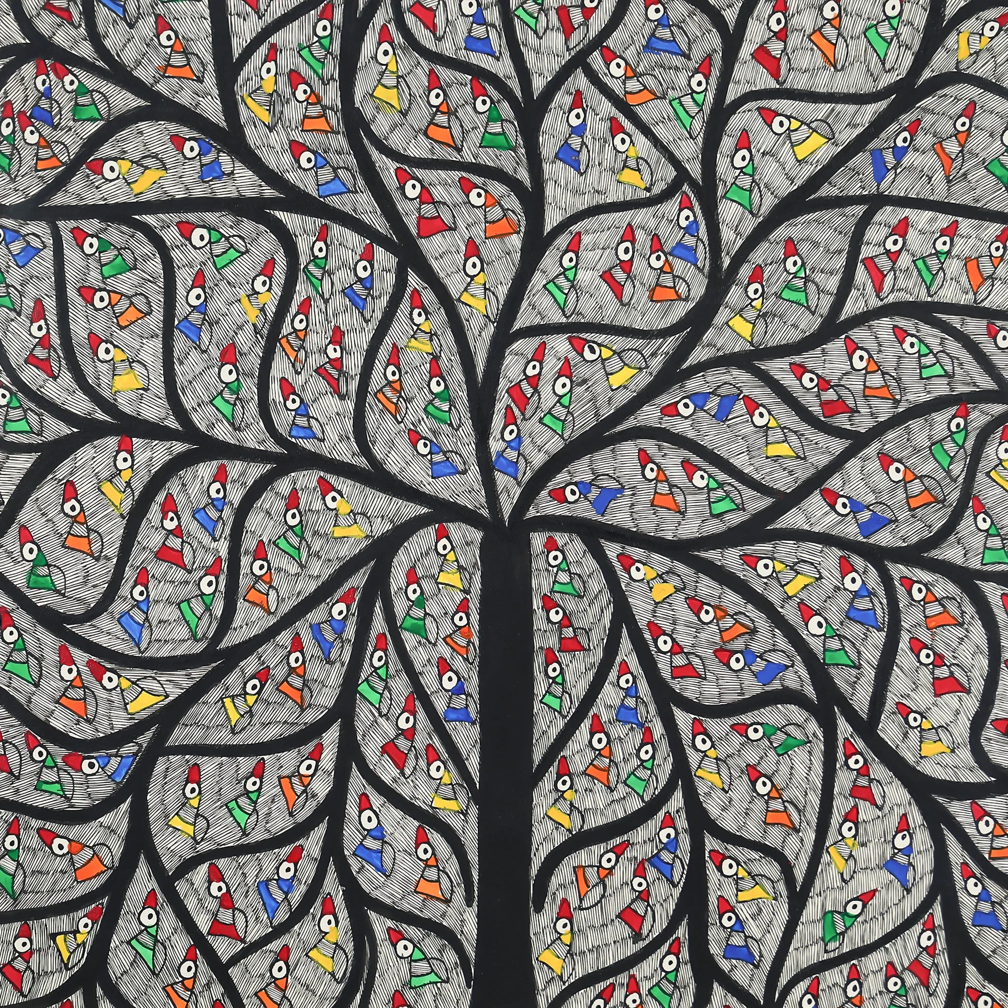 Madhubani Hand-Painted Tree Of Life Wall Art - Image 3
