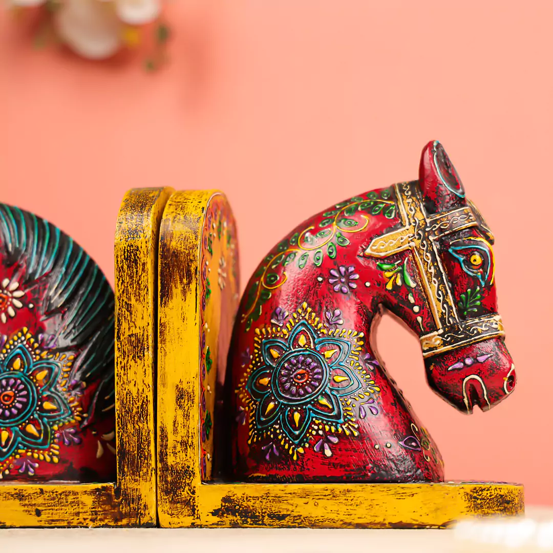 Colourful Wooden Horse Head Bookends - Image 4