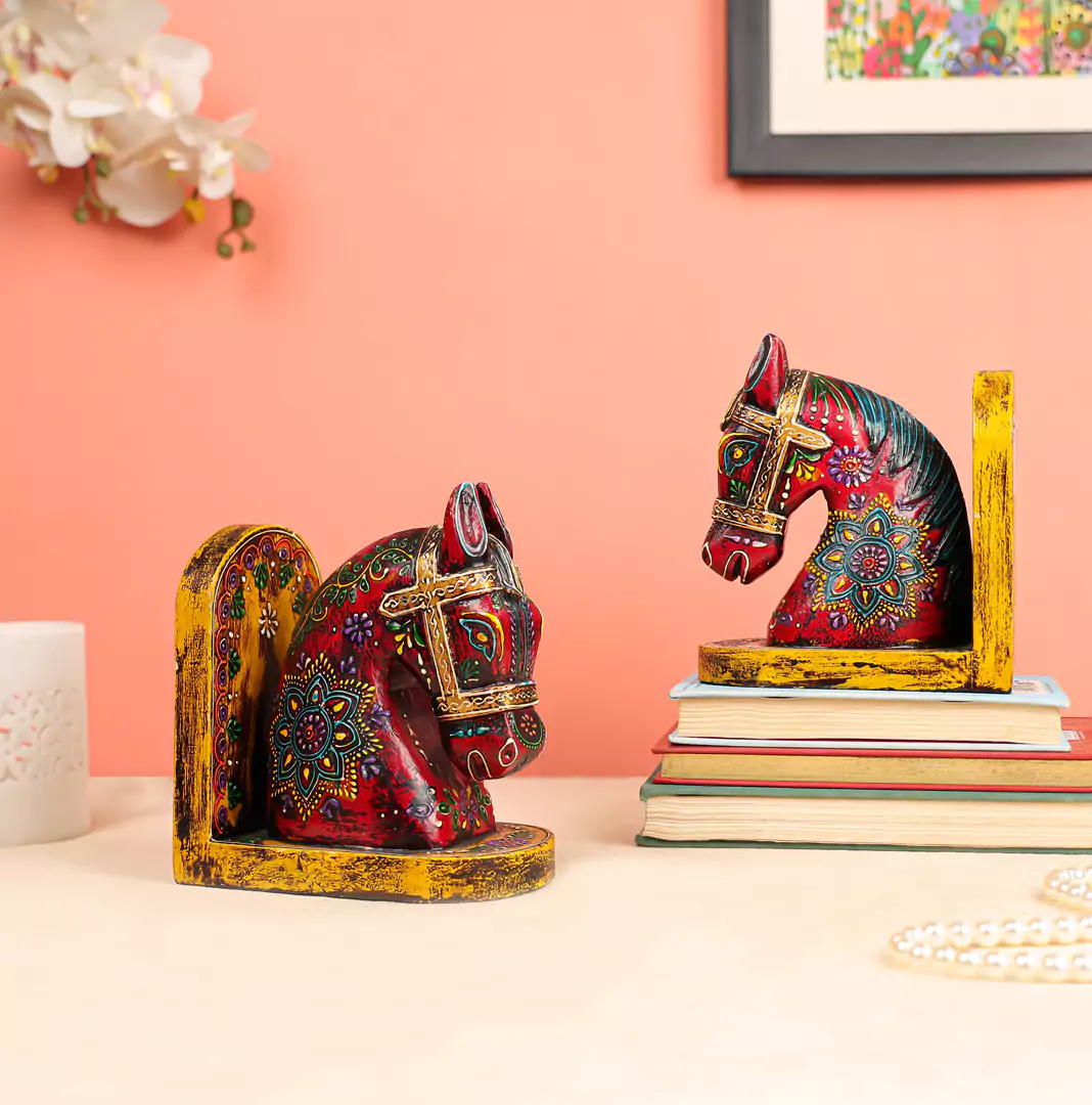 Colourful Wooden Horse Head Bookends - Image 5