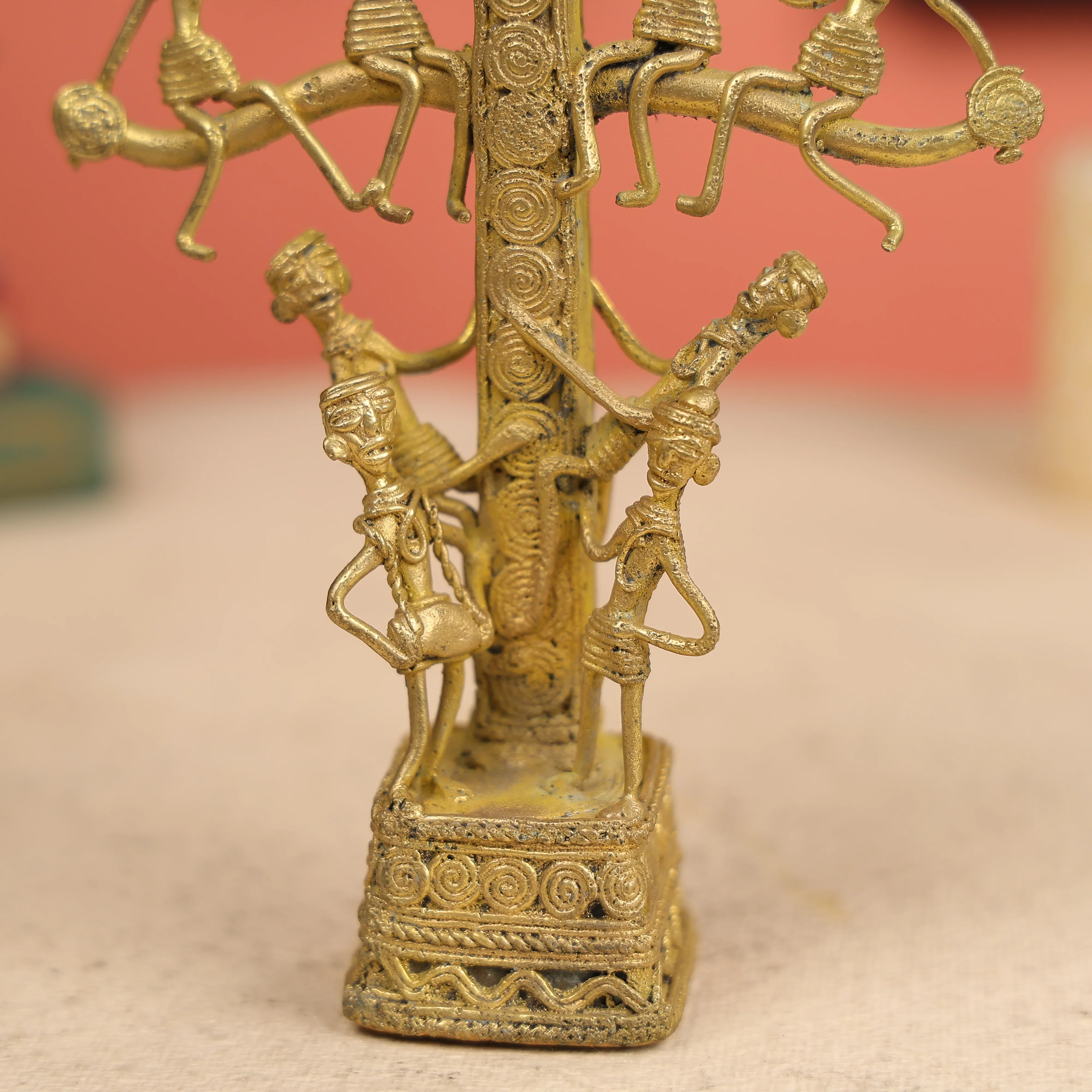 13" Dhokra Art Tribal Tree Of Life Table Decor - Image 3