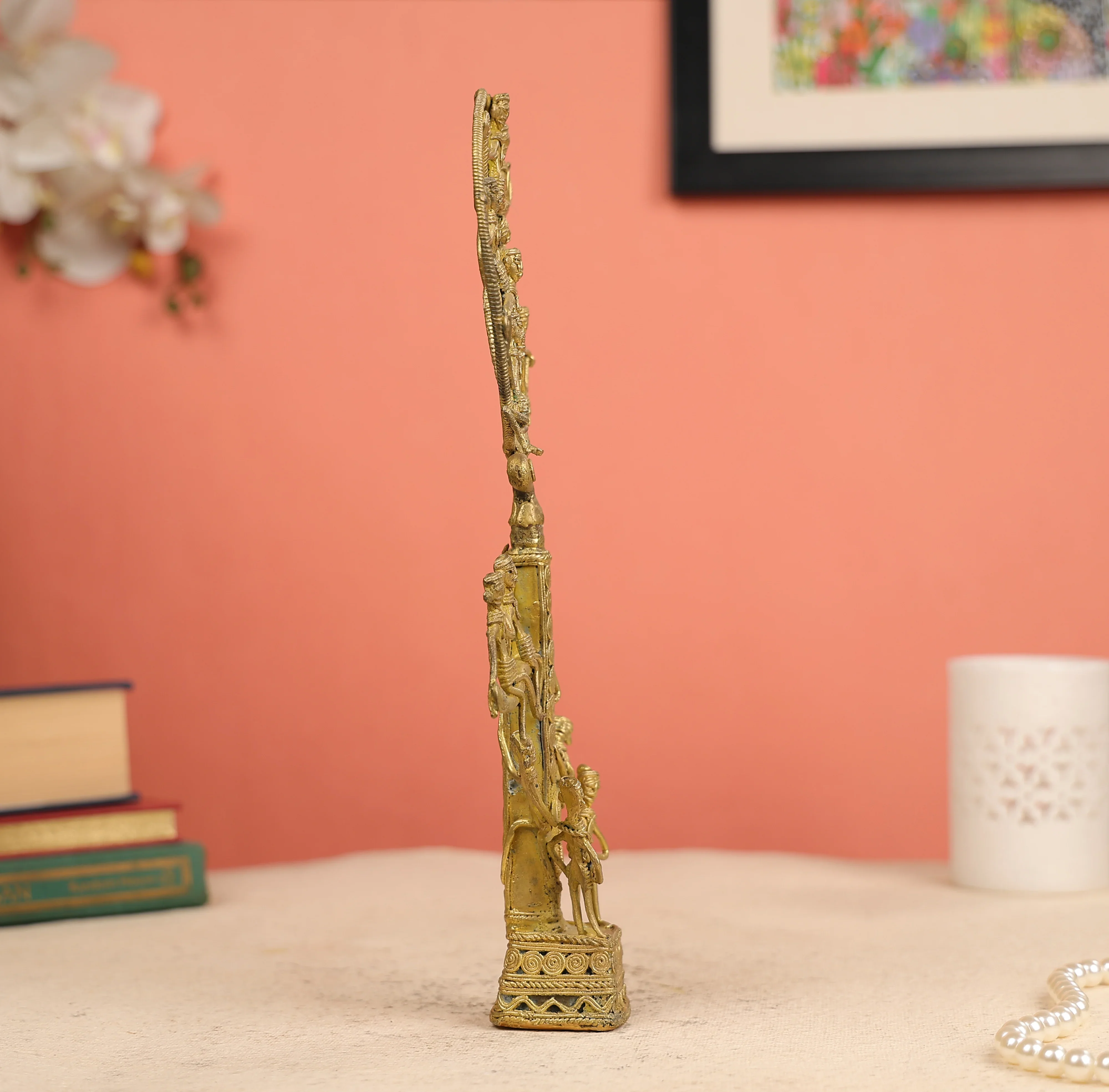 13" Dhokra Art Tribal Tree Of Life Table Decor - Image 4
