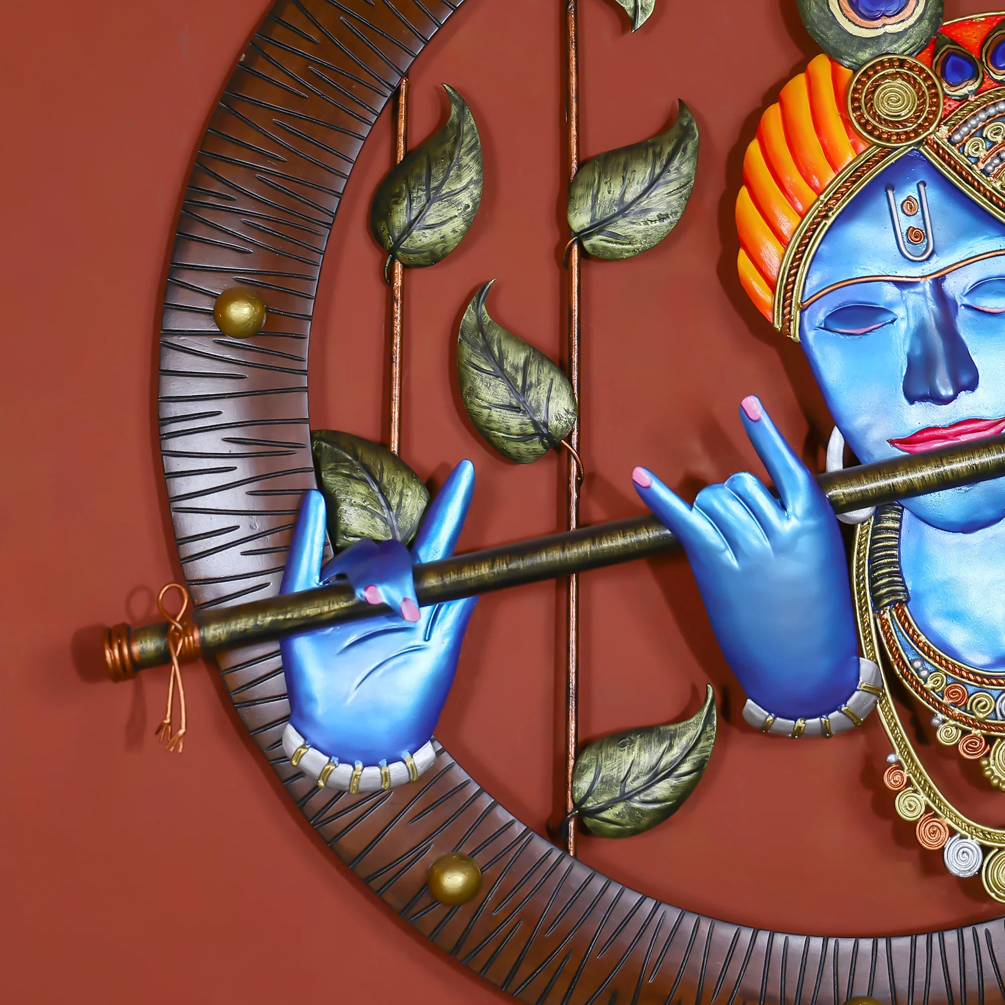 Bastar Hand-painted Iron Crafted Lord Krishna with Flute Wall Art - Image 3