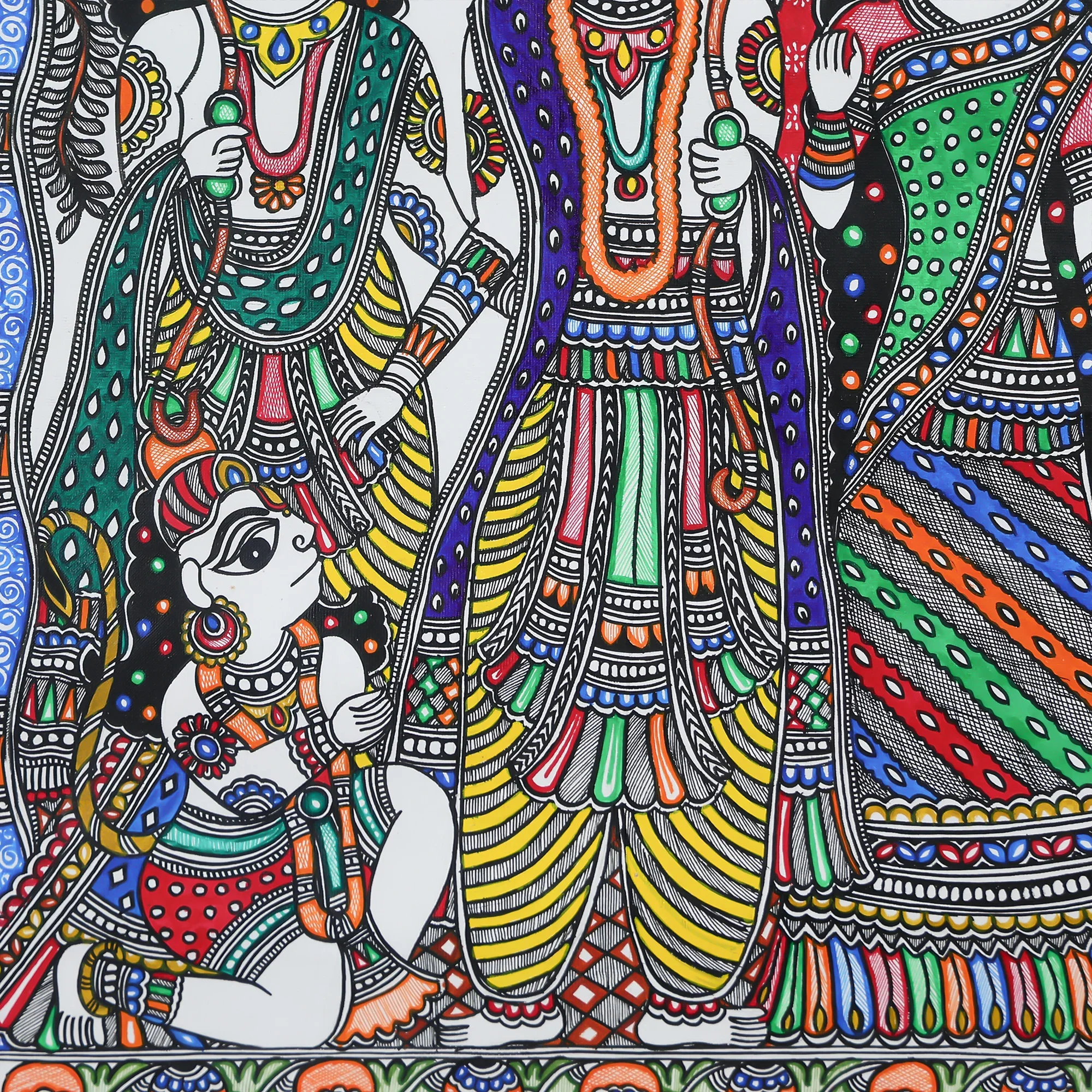 Madhubani Hand-painted Lord Ram Darbar Wall Art - Image 3