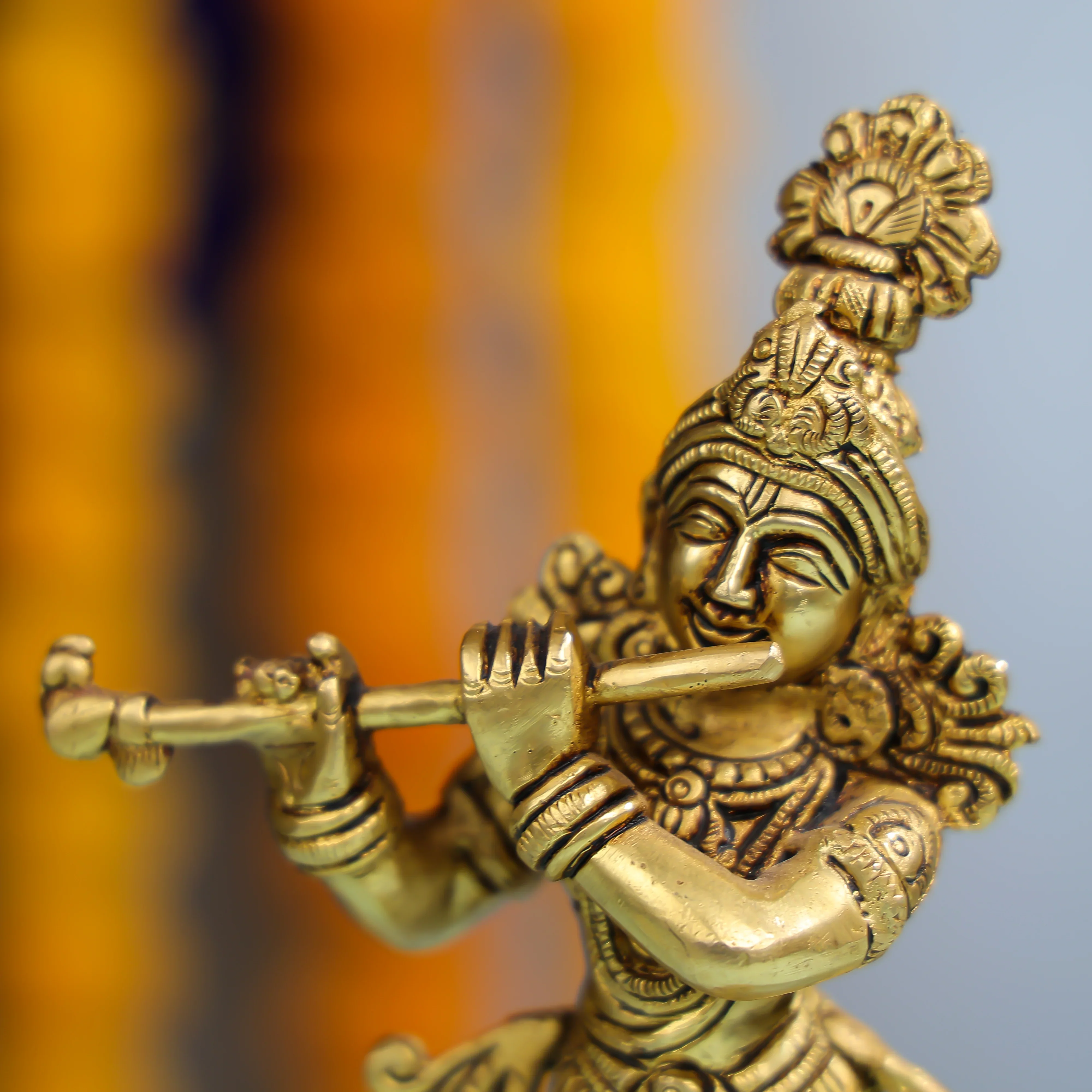 Exquisite Brass Krishna Statue With Flute For Home And Temple Decor - Image 3
