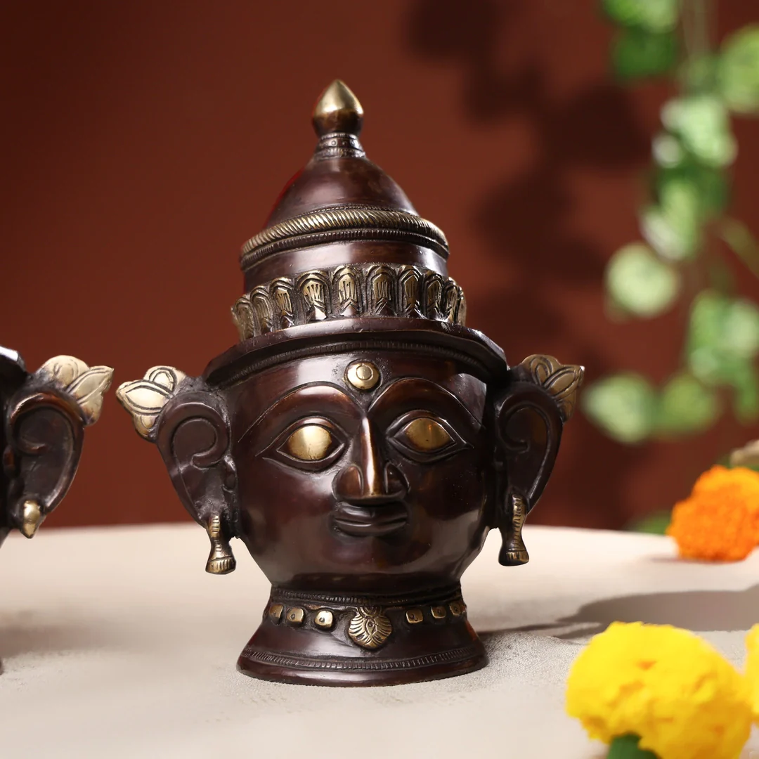 Goddess Gauri And Lord Shiva Antique Brown Mask - Image 3