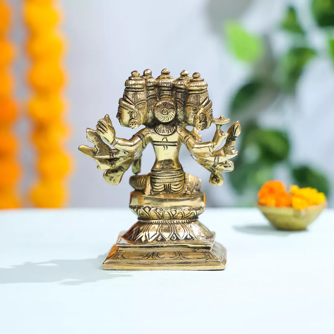 6" Brass Goddess Gayatri Idol Antique Finish - Image 3