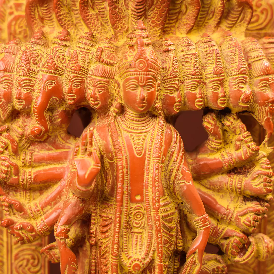 Gold And Orange Coloured Brass Lord Vishnu Idol - Image 5
