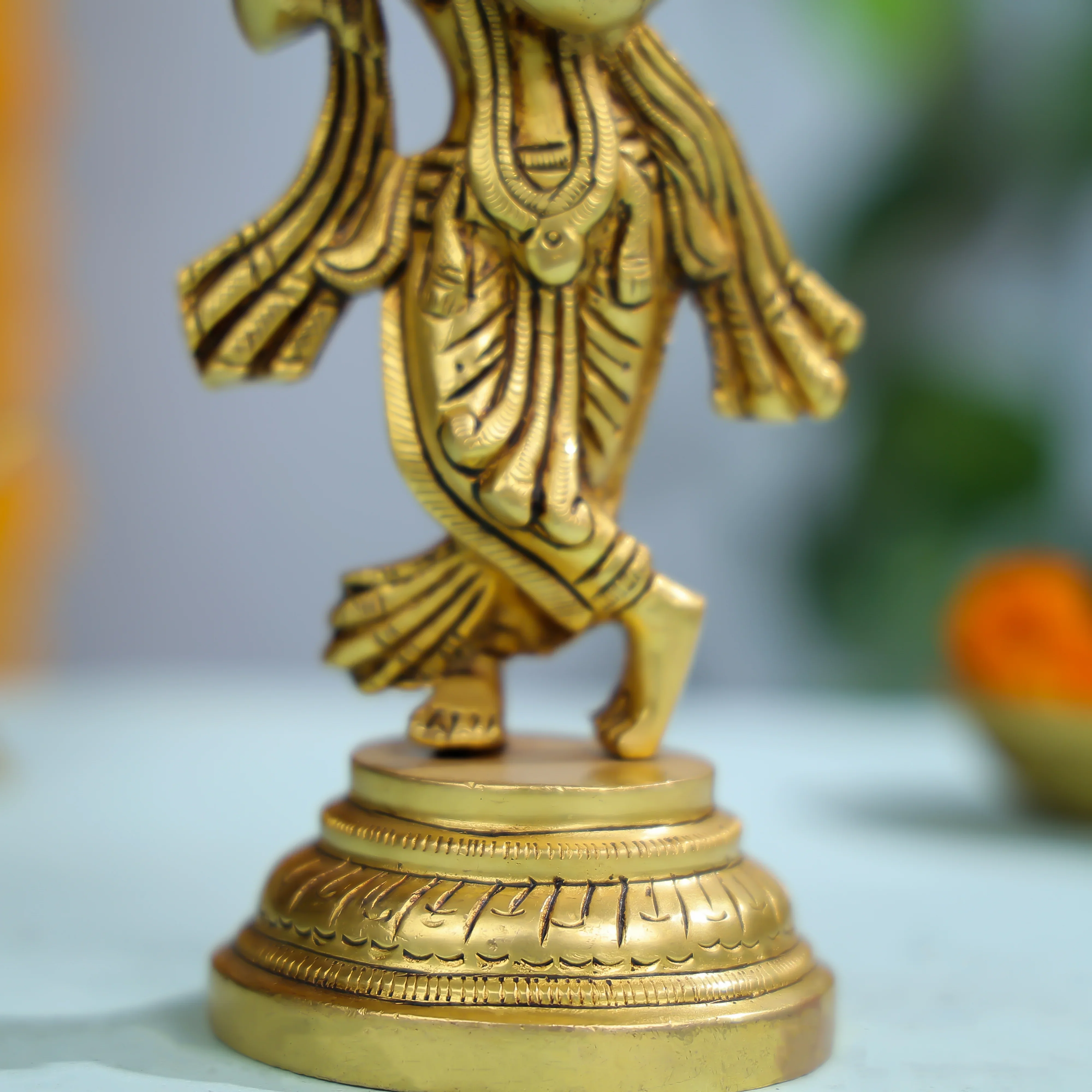Graceful Brass Krishna Statue Playing Flute For Spiritual And Home Decor - Image 5