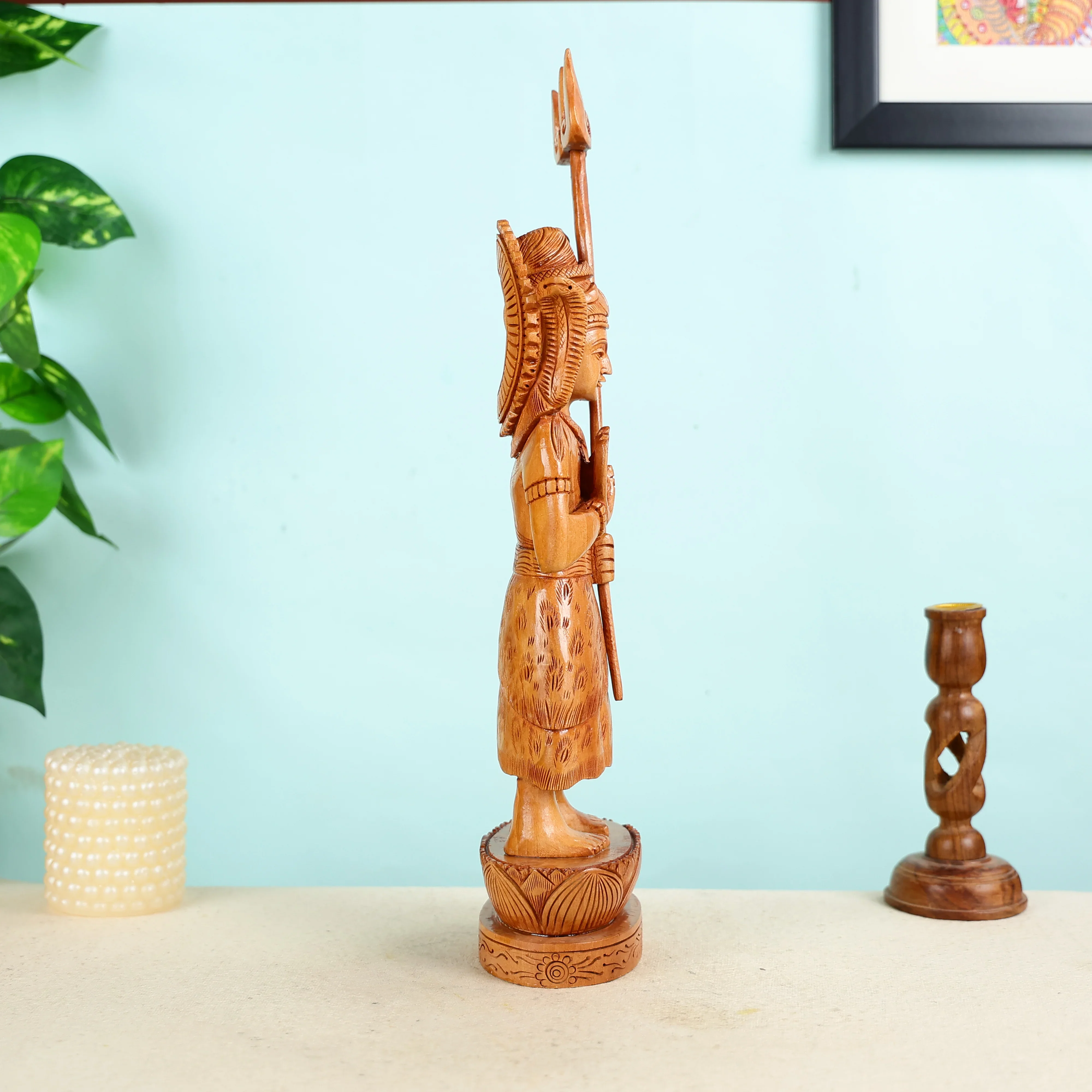 Hand Carved Kadam Wood Lord Shiva In Standing Pose Statue - Image 5