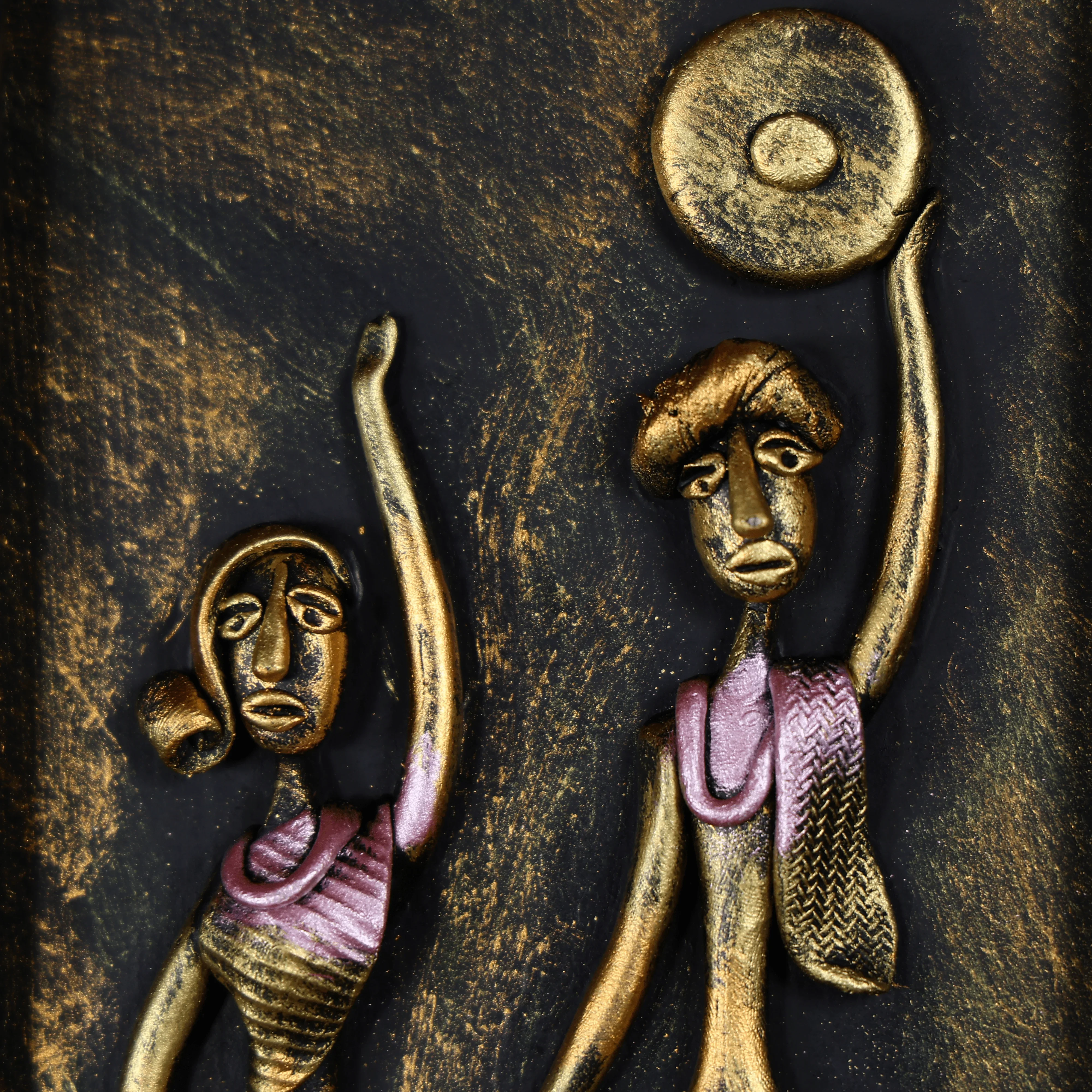 23" Hand Painted Clay Wall Art in Brass Finish - Vertical - Image 3