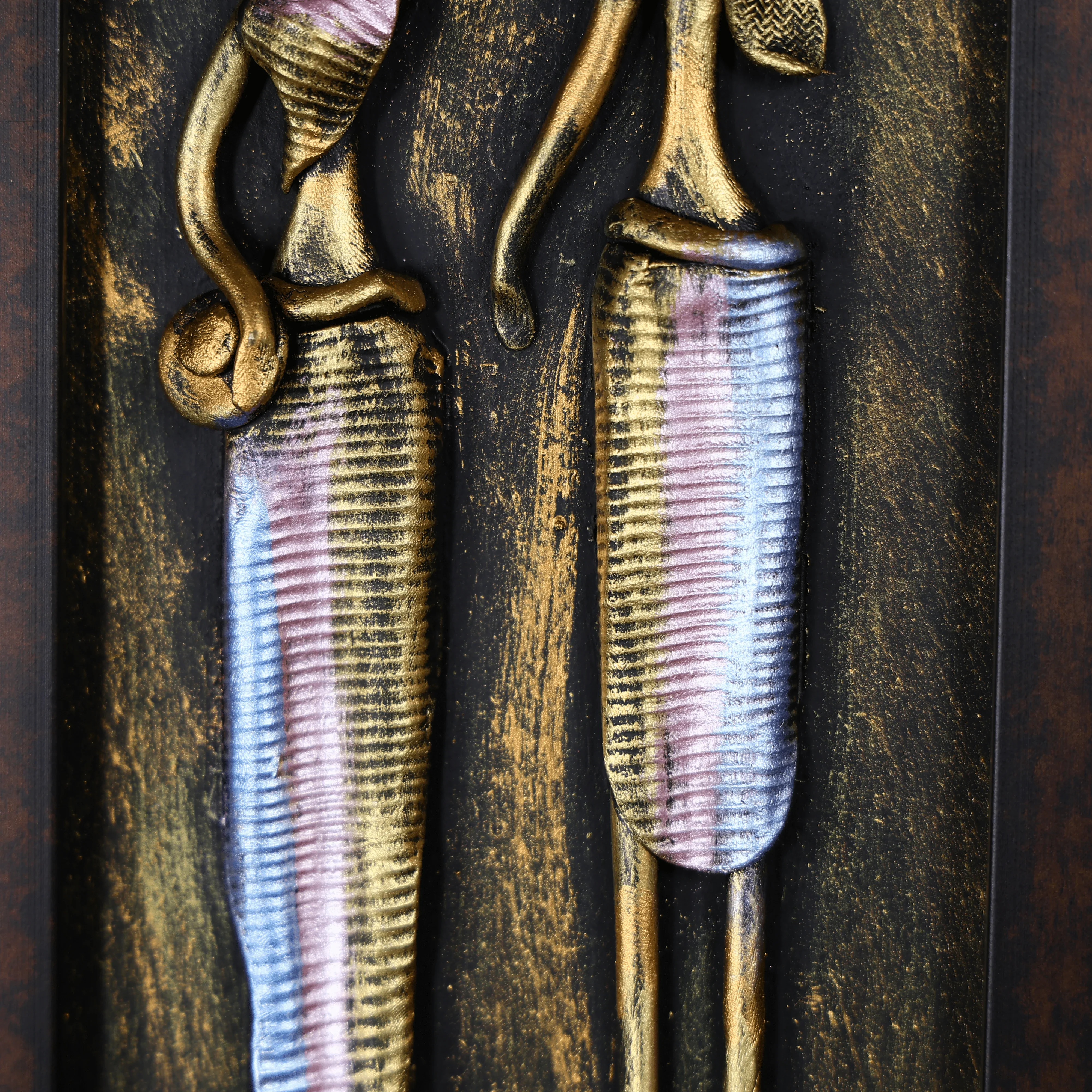 23" Hand Painted Clay Wall Art in Brass Finish - Vertical - Image 5