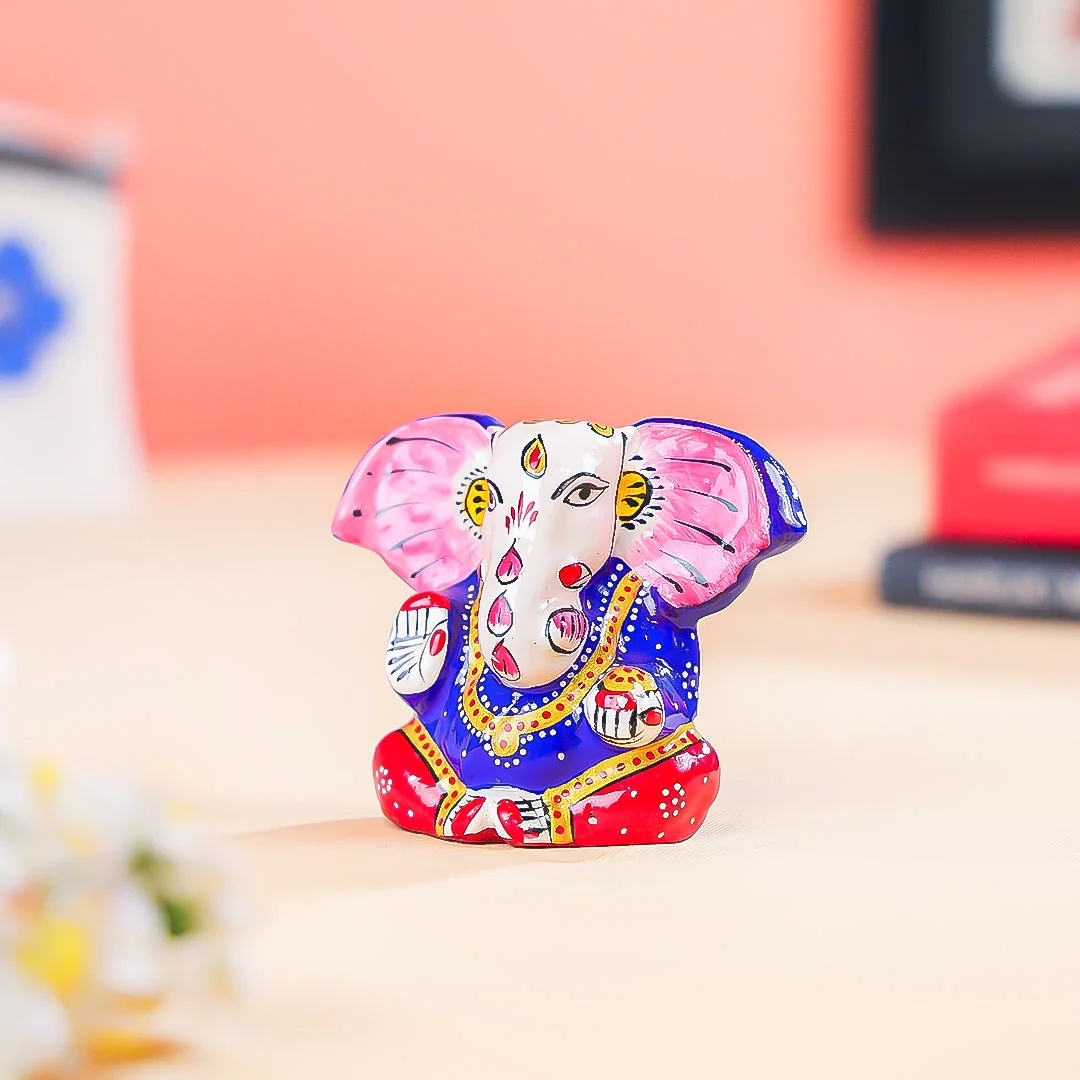 3" Hand Painted Meenakari Art Lord Ganesha Idol - Image 2